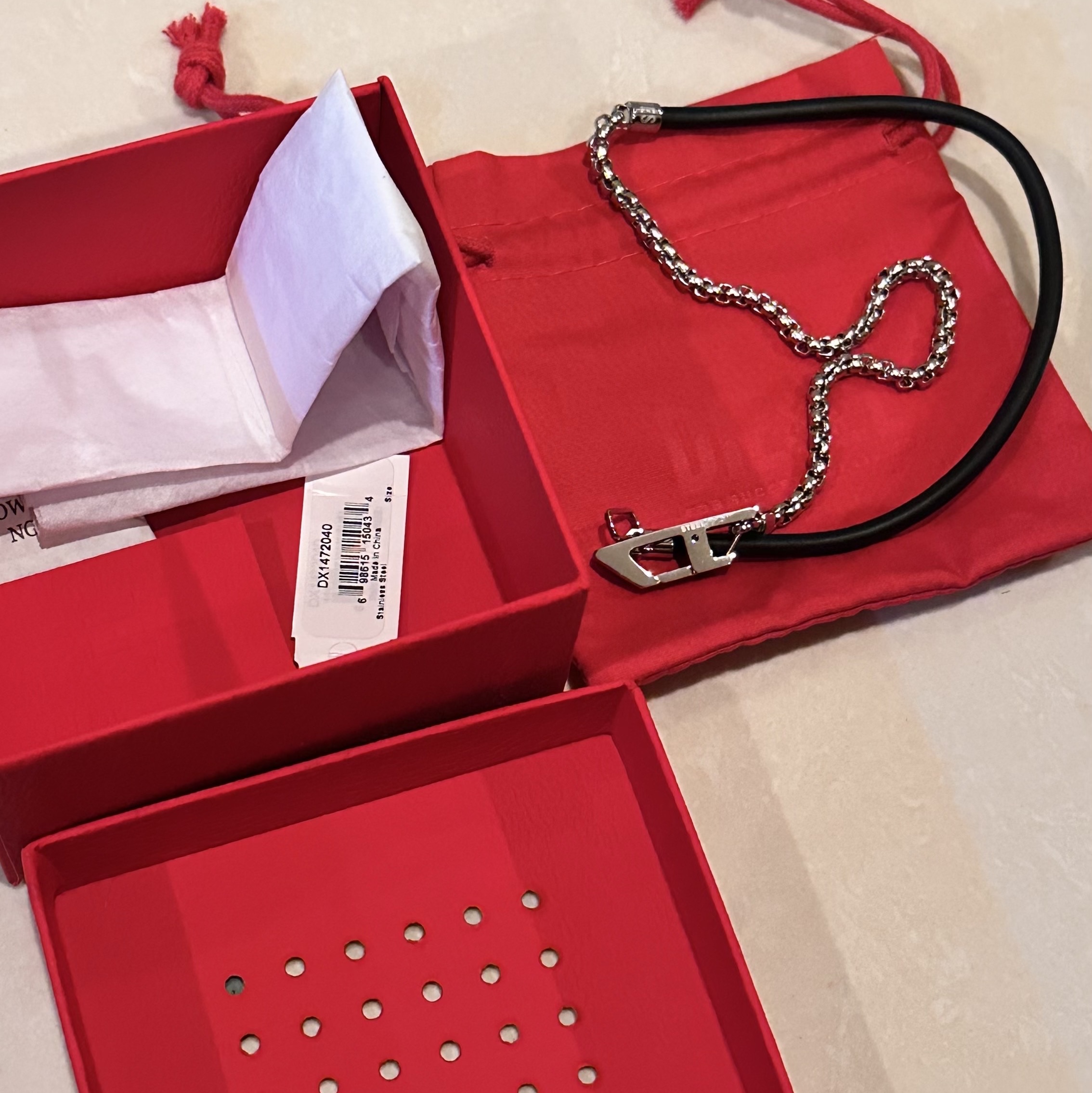 Diesel Dx1472 Stainless Steel Chain Bracelet Silver Black 착용 스타일