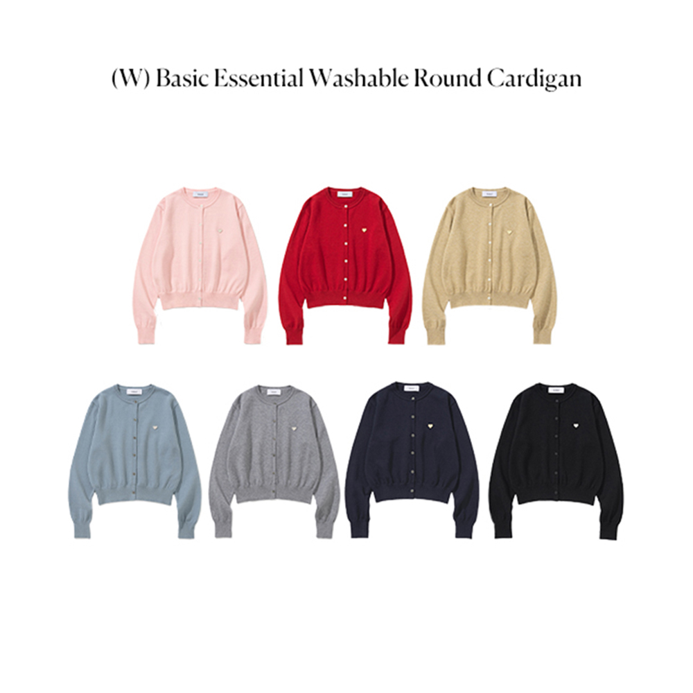 니티드 베이직 에센셜 워셔블 라운드 가디건 우먼 레드(Knitted Basic Essential Washable Round Cardigan Women Red) - 2