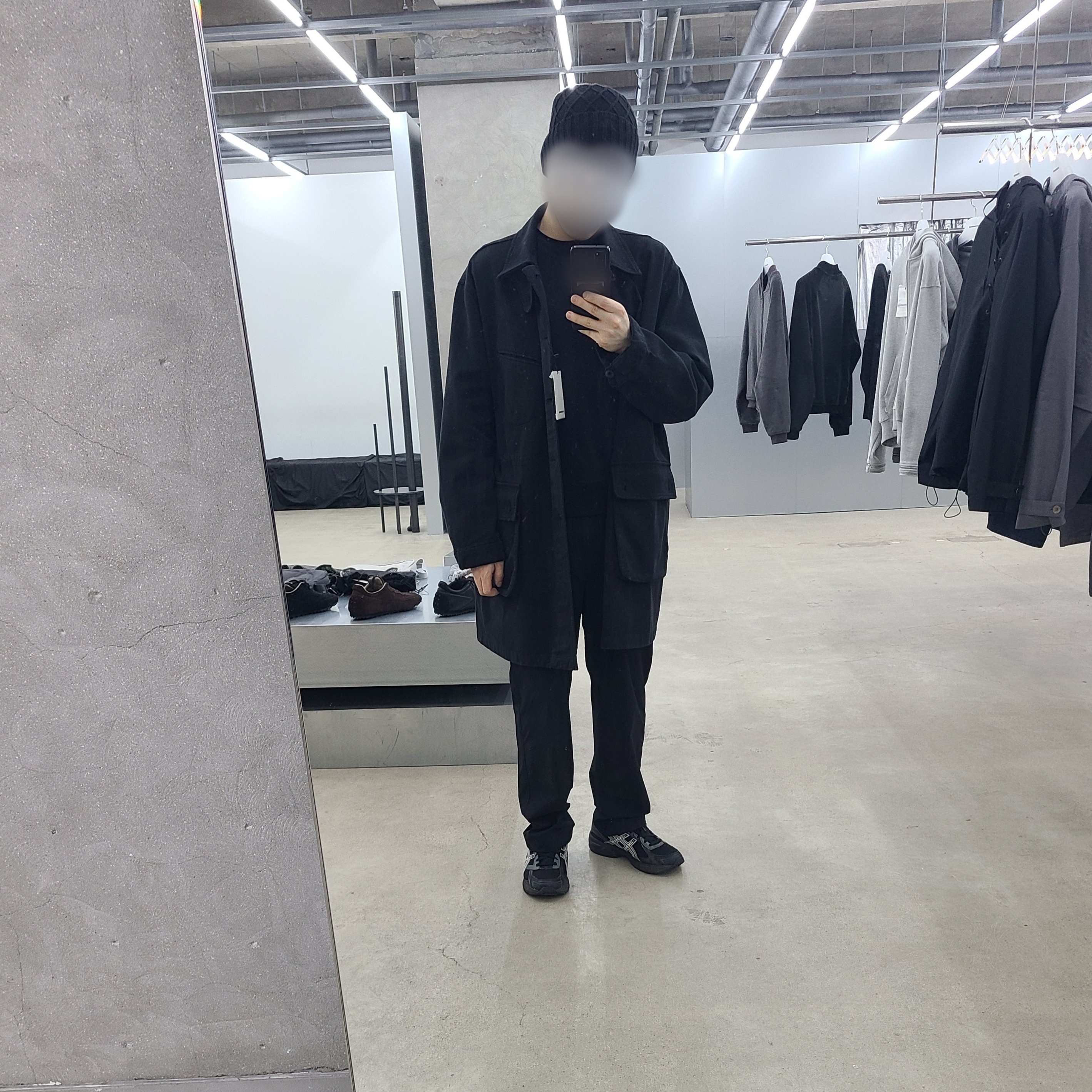 Asics Gel-1130 Black Glacier Grey - Folder Exclusive, Hatchingroom Mil Coat Black 착용 스타일 - 1