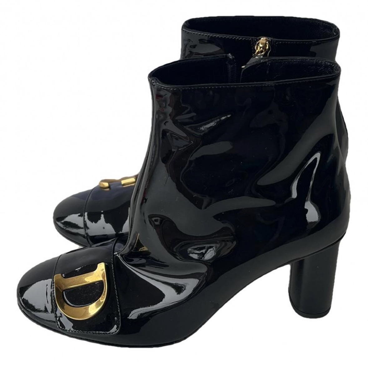 (W) Dior C'est Heeled Ankle Boot Patent Calfskin Black 착용 스타일 - 1