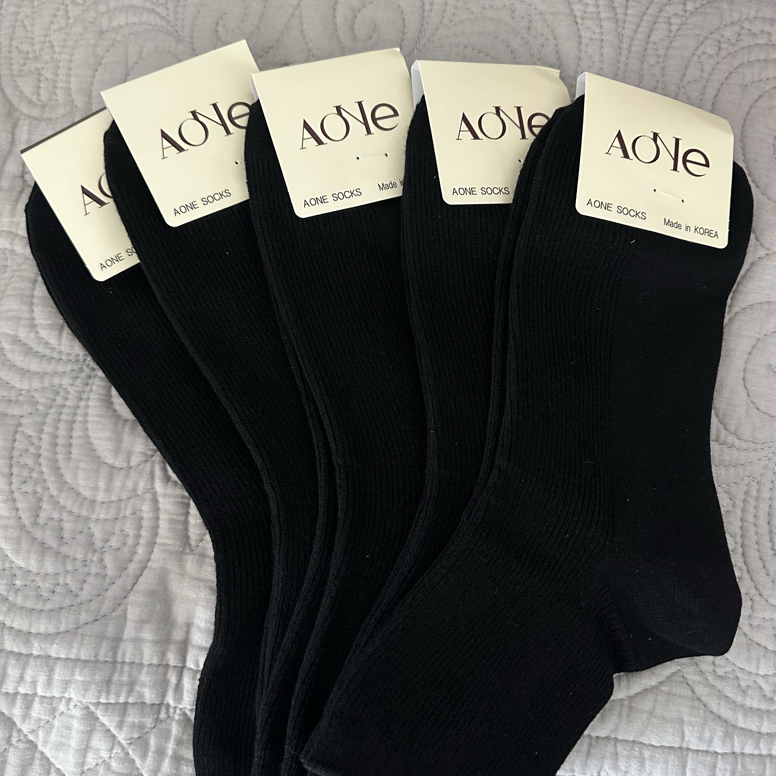 [3% 적립] (W) Aone Premium Knit Mini Socks 5-Pack Black 착용 스타일