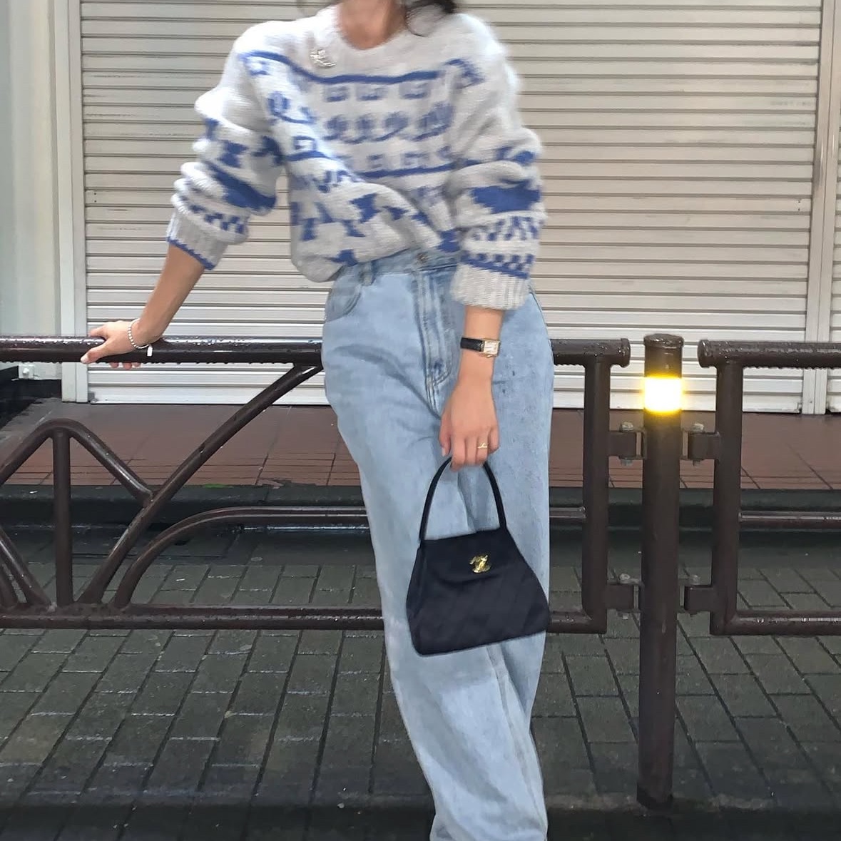 [KREAM 단독] STU Women Nordic Jacquard Sweater Grey 착용 스타일