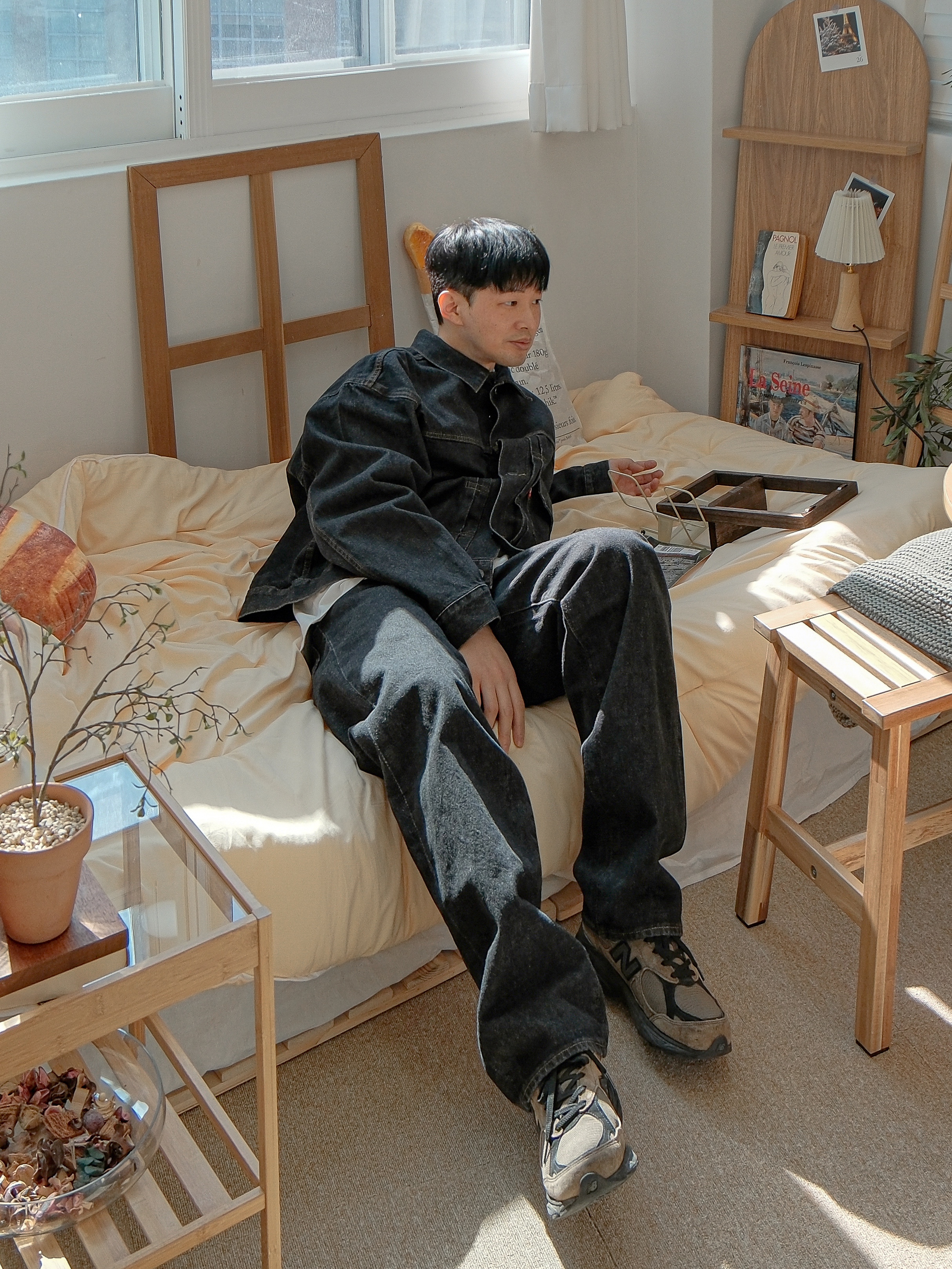 Levi's x Beams Denim Jacket Black Rinse, Levi's x Beams Denim Pants Black Rinse 착용 스타일 - 1