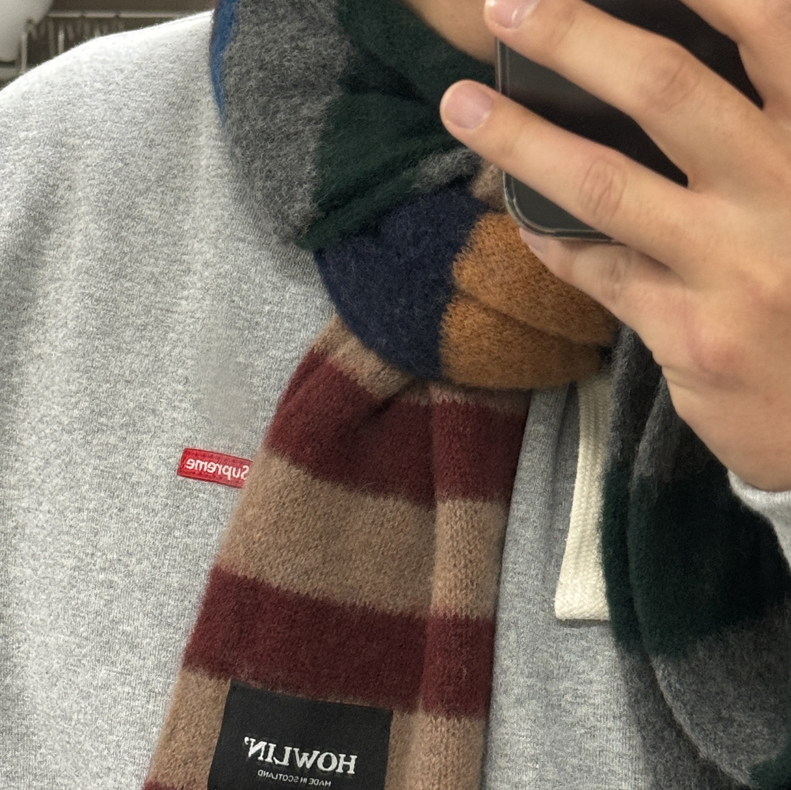 Supreme Small Box Drawcord Hooded Sweatshirt Heather Grey - 23FW 착용 스타일