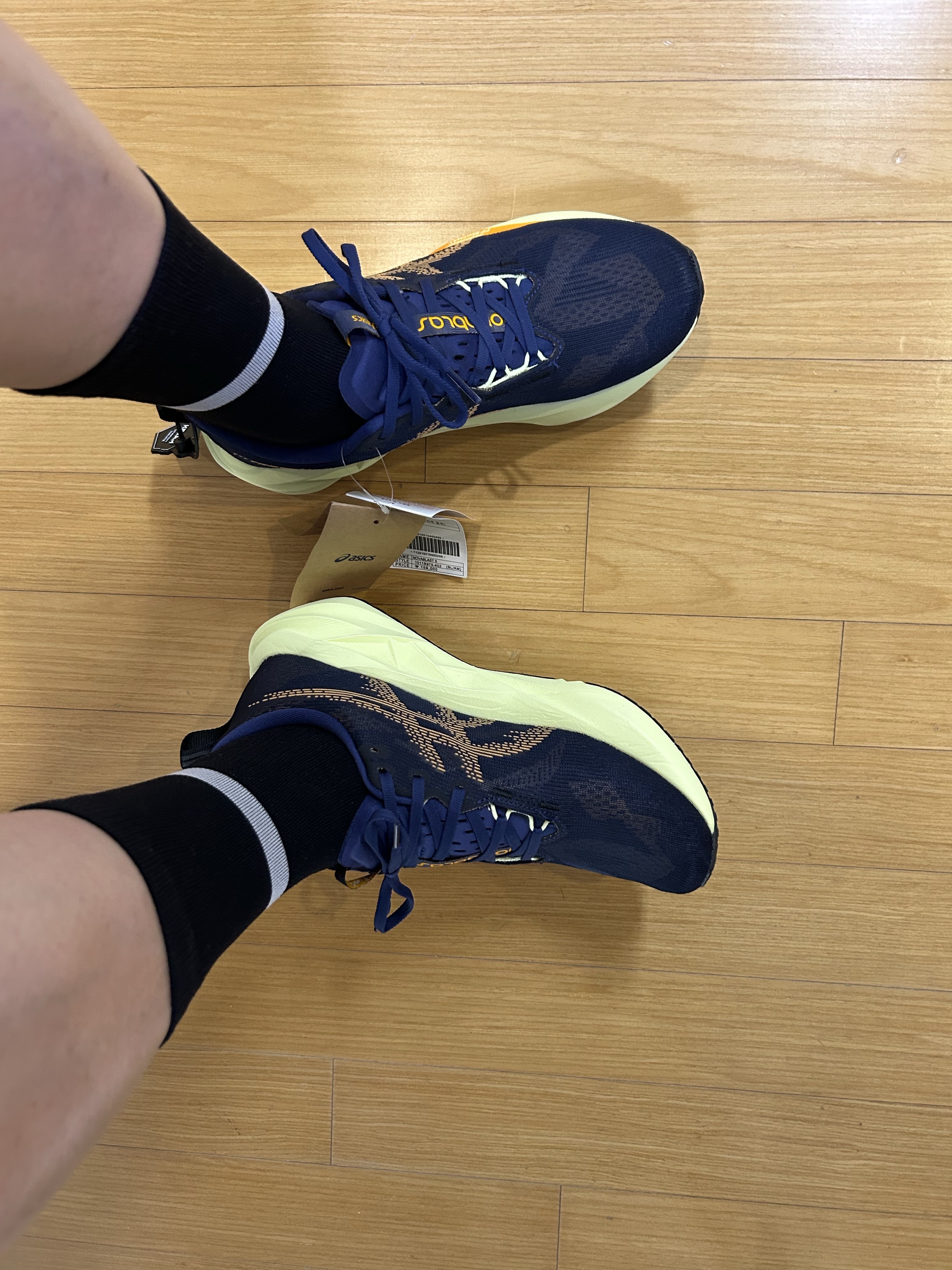 Asics Novablast 5 Indigo Blue Amber - 2E Wide 착용 스타일