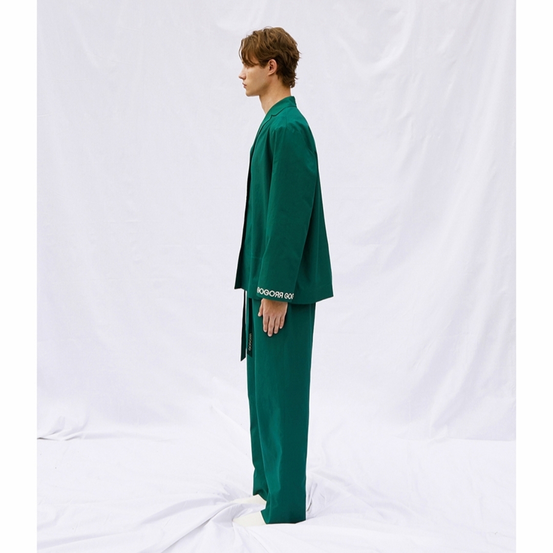 GOGORR Chest Logo Pajama Long Set Green 착용 스타일 - 2