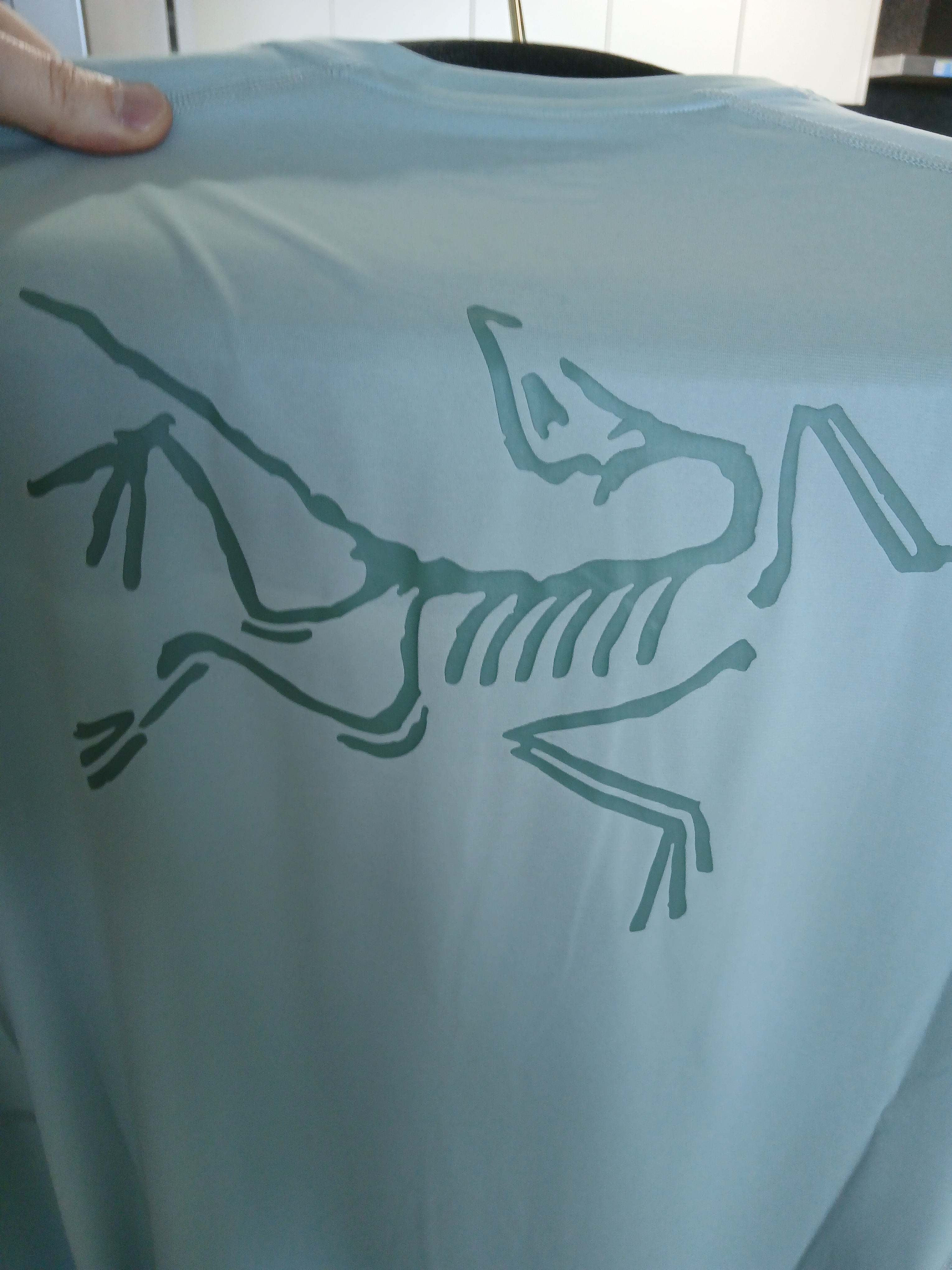 Arc'teryx Motus Arcword Crew SS T-Shirt Stone Green Heather 착용 스타일 - 5