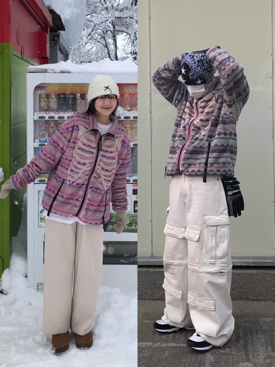 Kapital Ashland Stripe & Bone Fleece Zip Blouson Pink, Kapital Ashland Stripe & Bone Fleece Zip Blouson Purple 착용 스타일 - 2