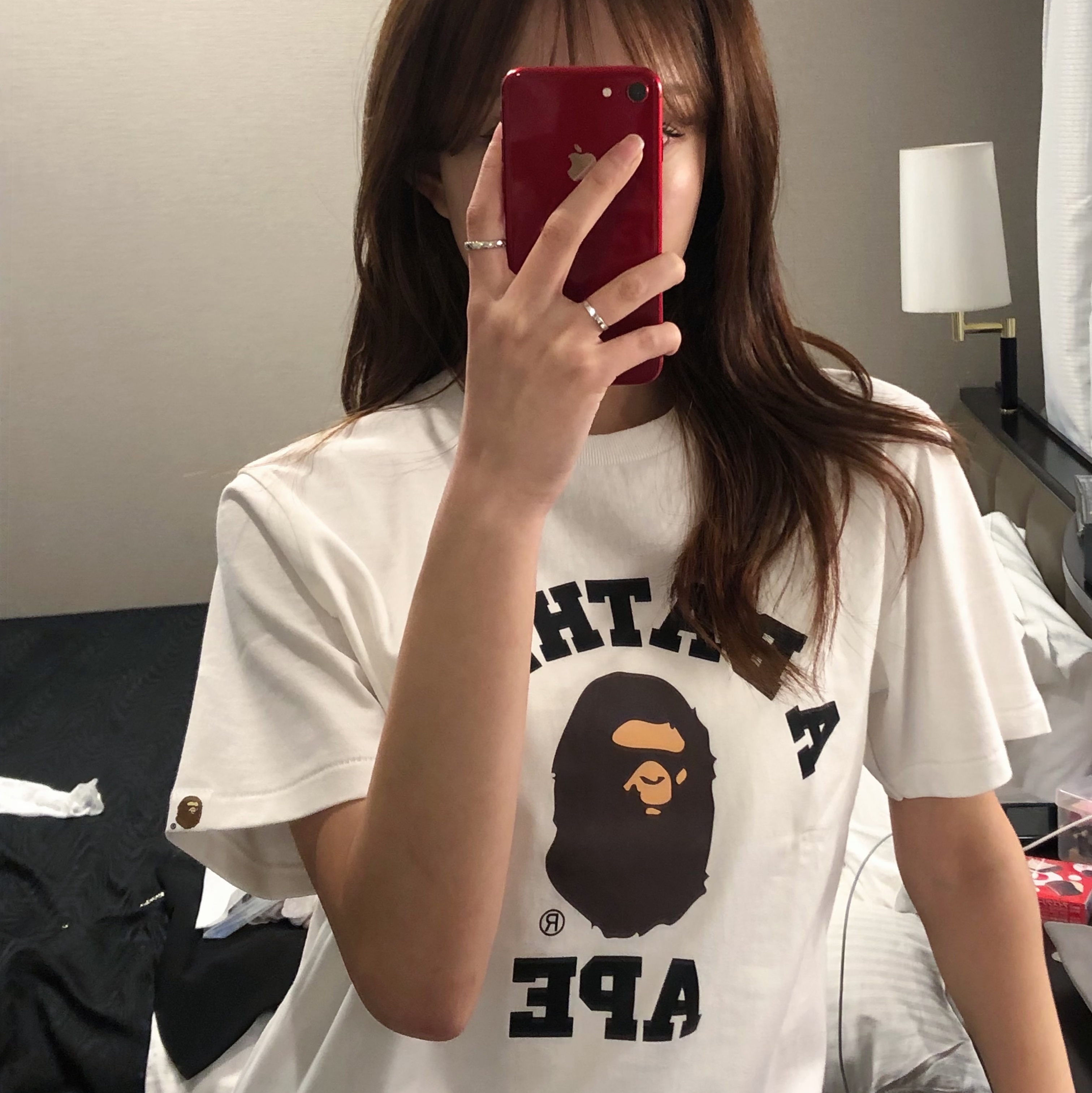 BAPE College T-Shirt White 착용 스타일