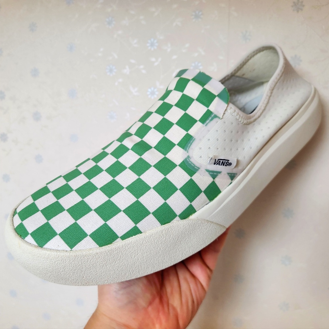 Vans ComfyCush One Checkerboard Green 착용 스타일 - 1
