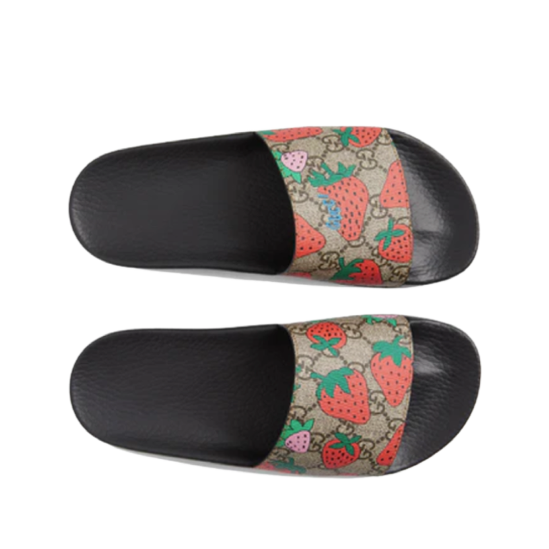 (W) 구찌 GG 스트로베리 슬라이드 샌들 브라운 블랙((W) Gucci GG Strawberry Slide Sandal Brown Black) - 2