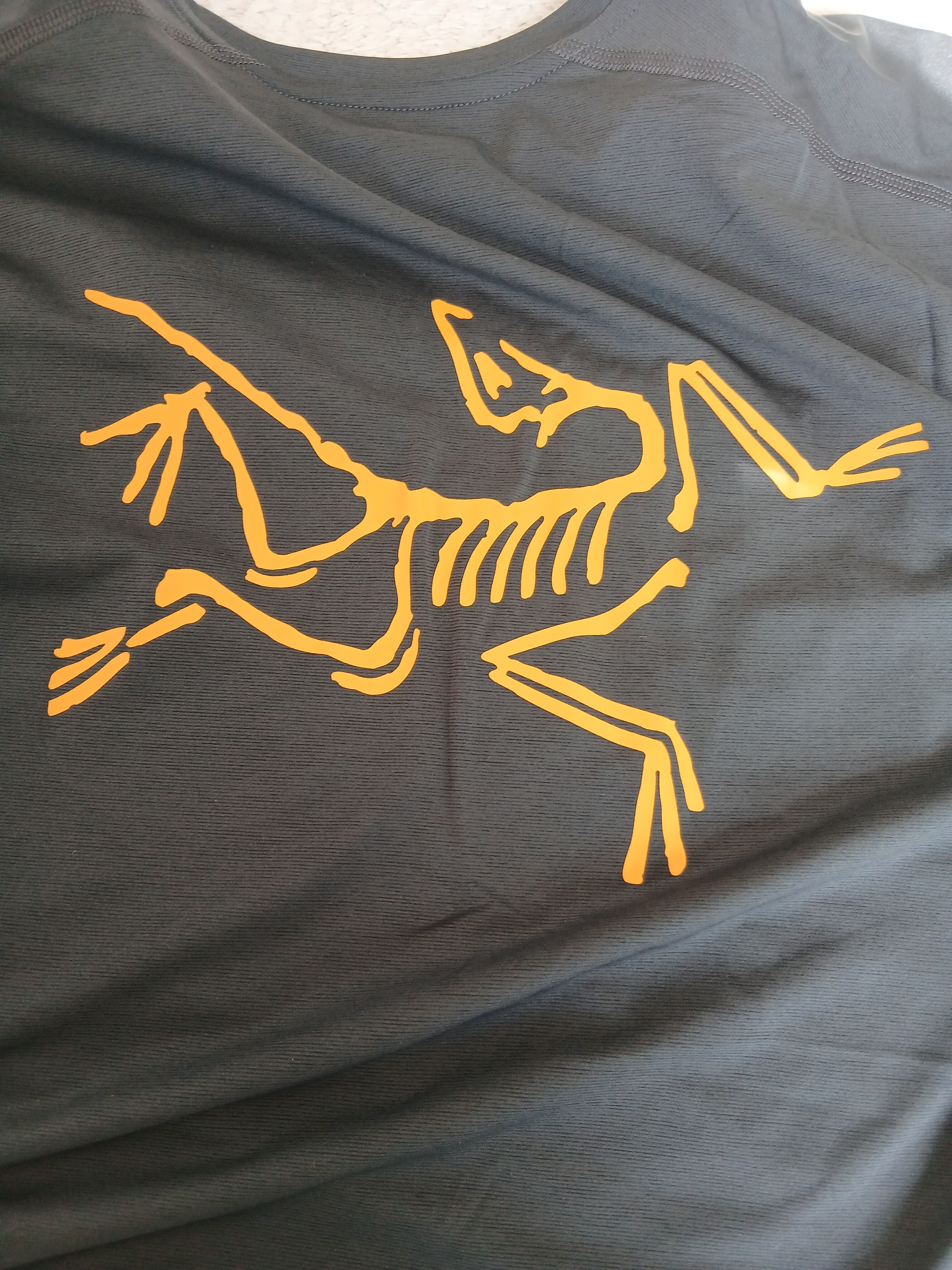 Arc'teryx Motus Arcword Crew SS T-Shirt Black Heather 착용 스타일 - 5