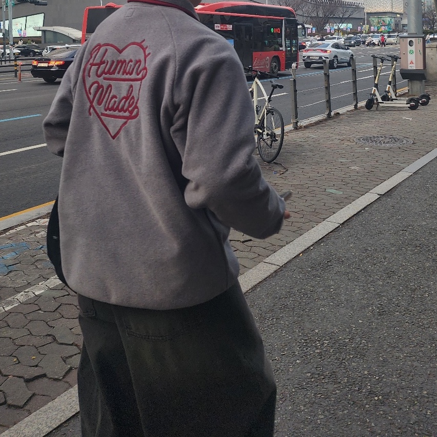 Human Made Fleece Half-Zip Pullover Gray 착용 스타일