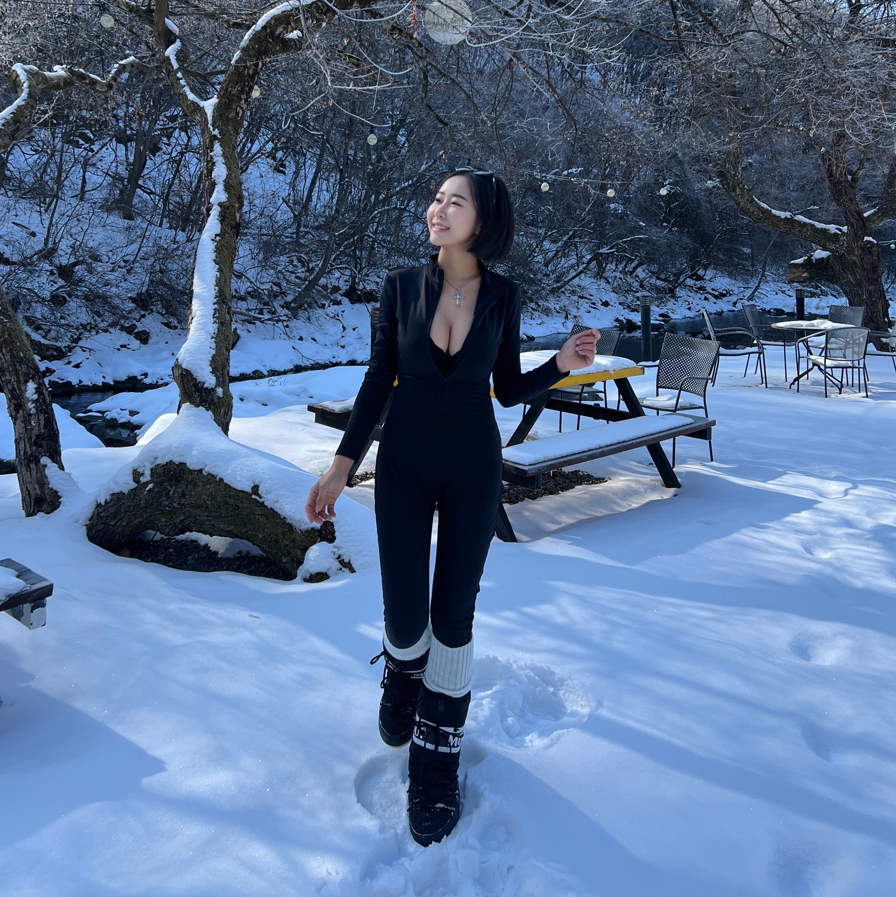 (W) Moon Boot Icon Nylon Boots Black 착용 스타일