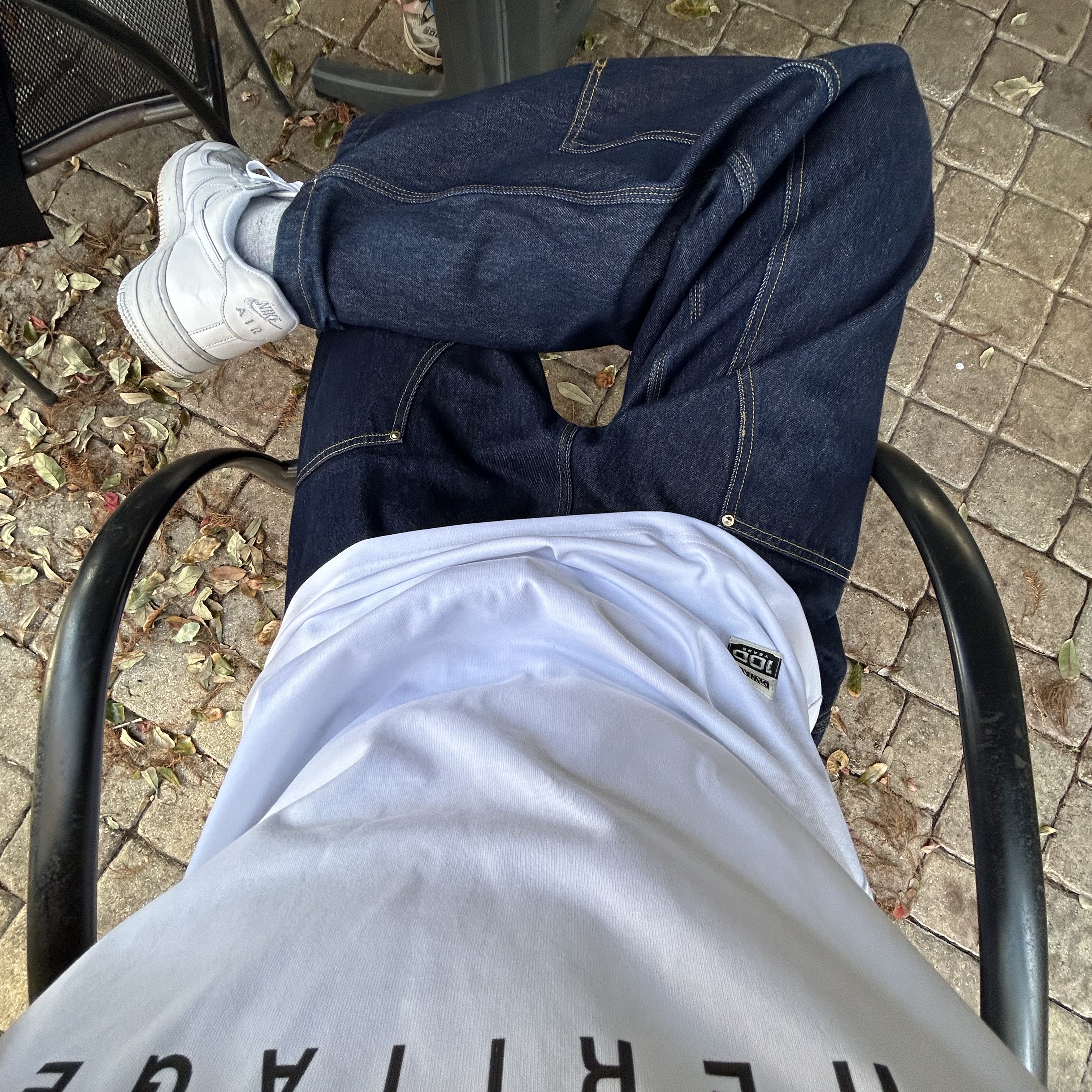 Nike x Supreme Air Force 1 Low White, Carhartt WIP Nash Loose Fit Double Knee Pants Blue Rinsed 착용 스타일 - 2