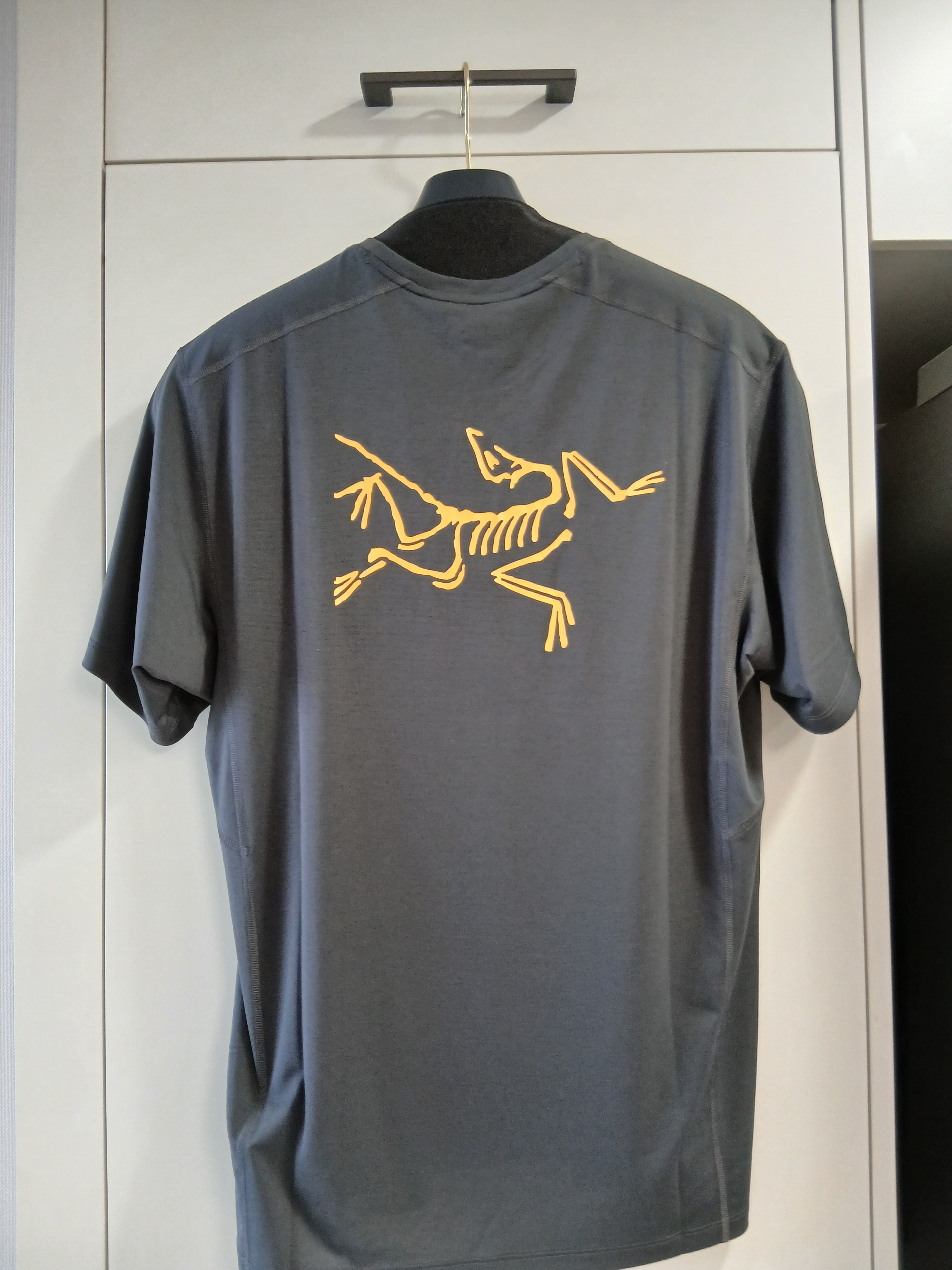Arc'teryx Motus Arcword Crew SS T-Shirt Black Heather 착용 스타일 - 2