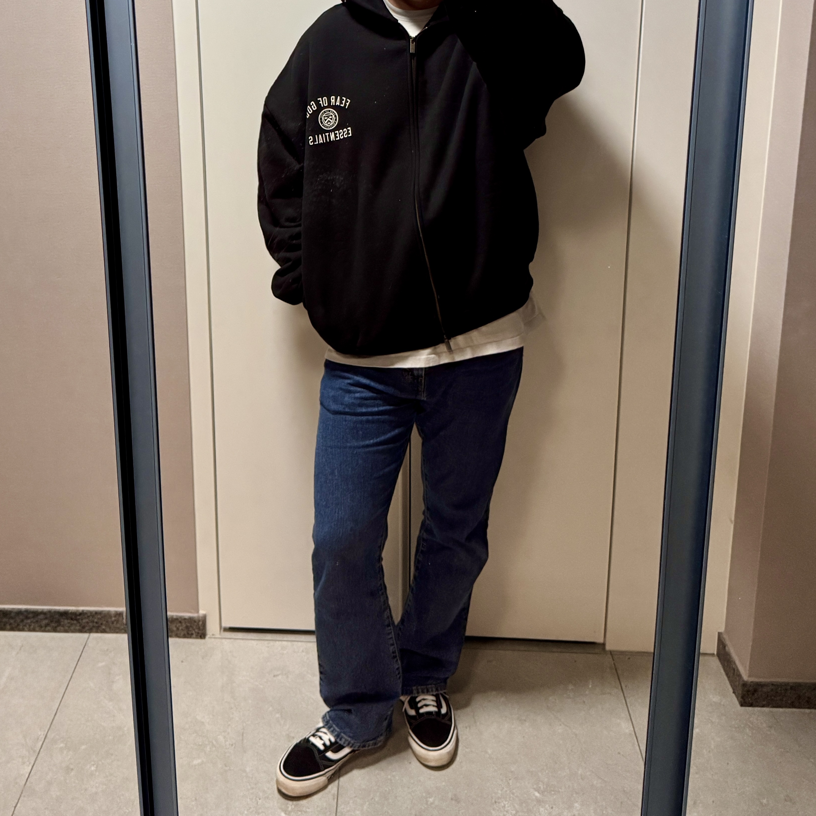 Essentials Heavy Fleece Full Zip Hoodie Black - 24FW, Vans x CDG OTW Old Skool Black 착용 스타일 - 2