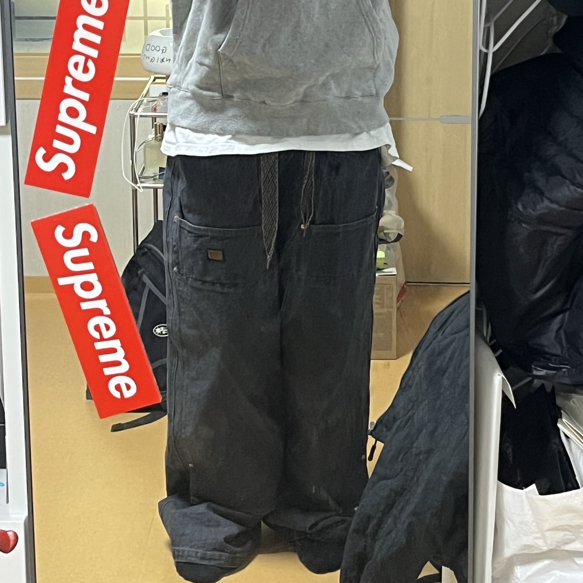 Kapital 14 oz. Denim Double Knee Easy Baggy Pants Black Kinari 착용 스타일