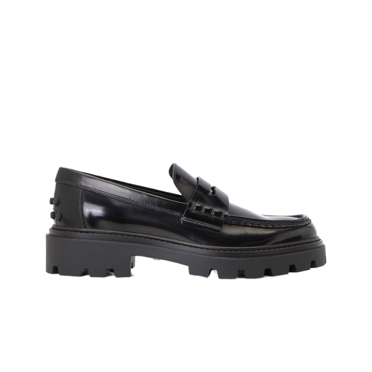 (W) Tod's Leather Loafers Black