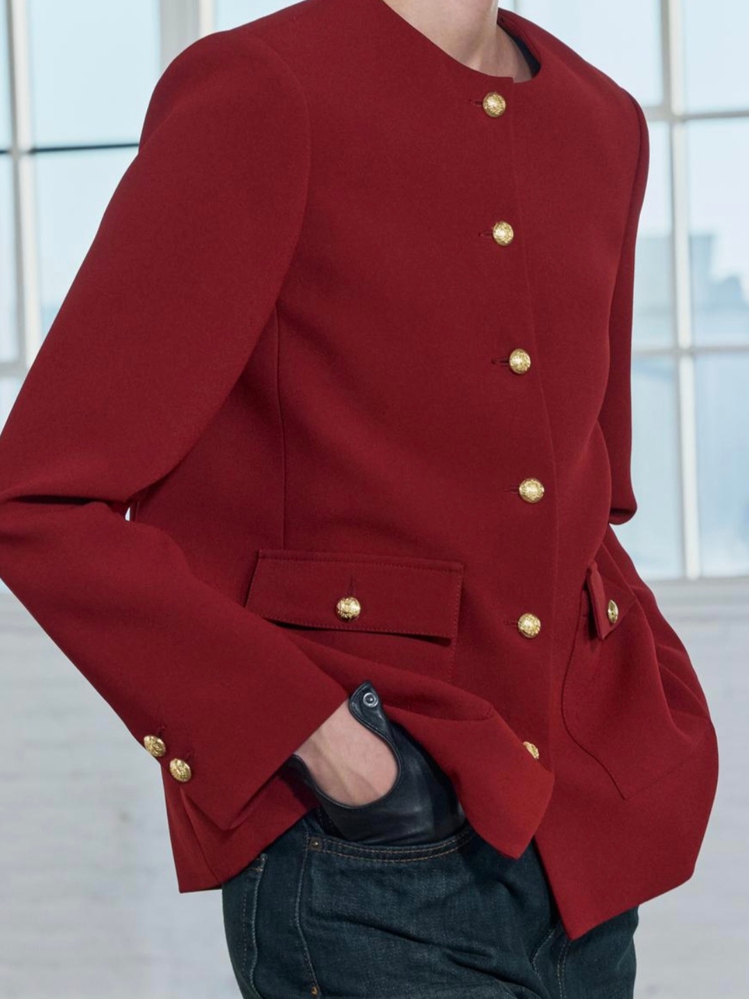 (W) Zara ZW Collection Button Blazer Burgundy 착용 스타일