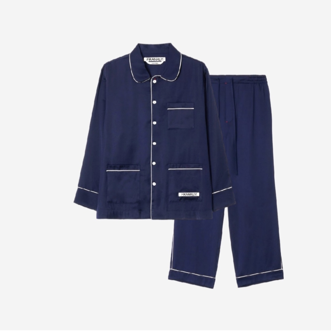 Jordan 1 High 85 Bred, FRANKLY Silky Satin Pajama Set Up Navy 착용 스타일 - 8