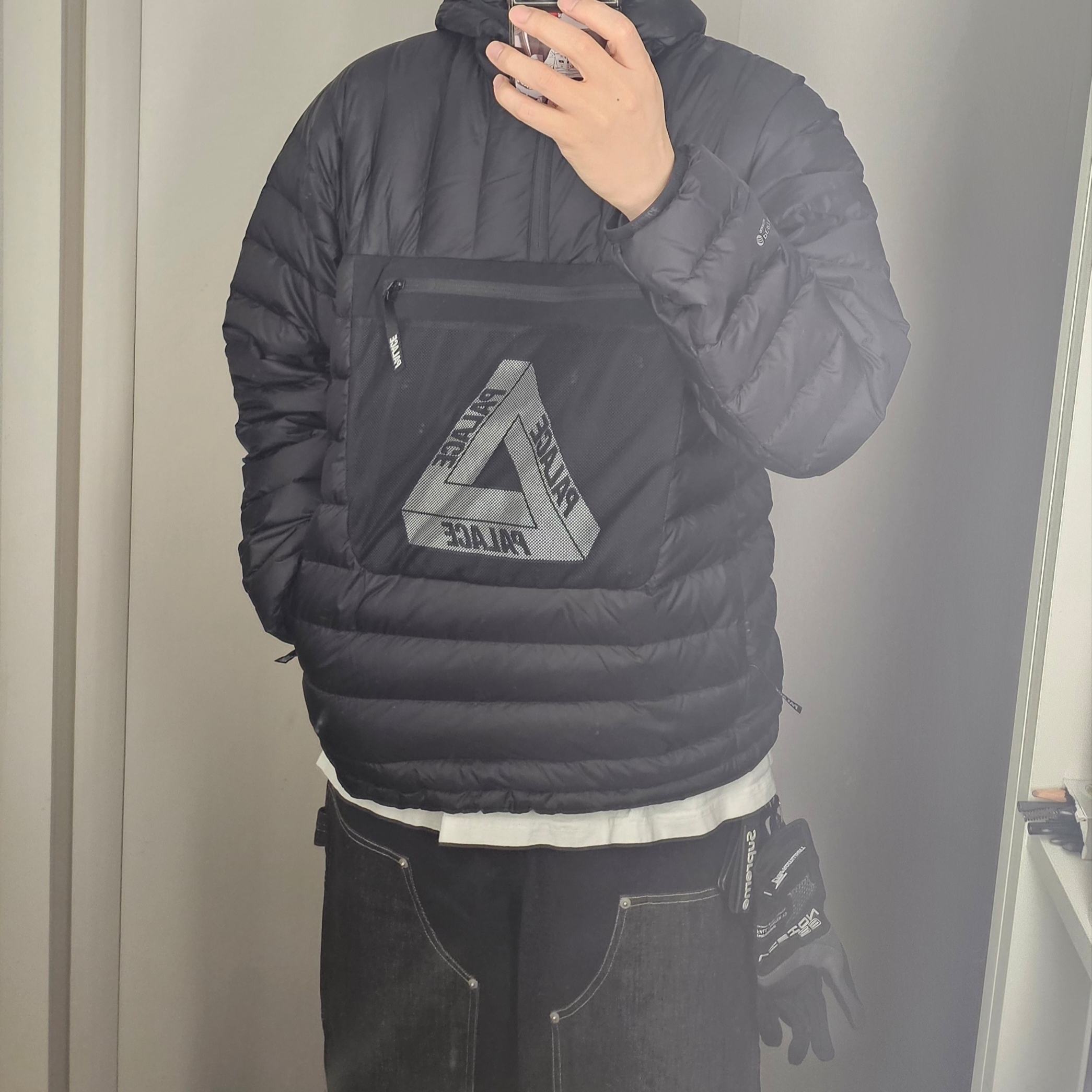 Palace Pertex Q-Lite Down Jacket Black - 22SS, Palace Tri-Ferg Patch 6-Panel Black - 24FW 착용 스타일