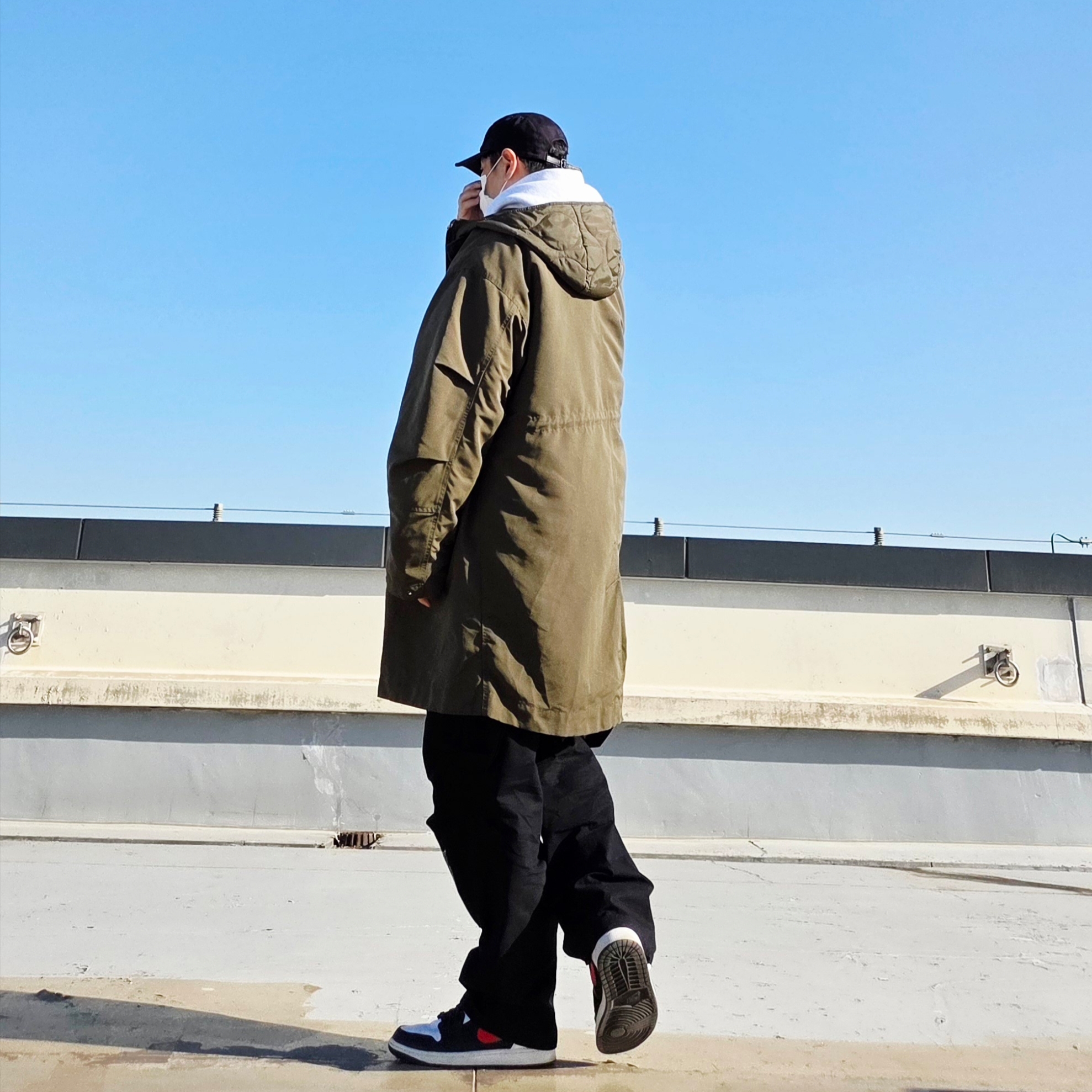Flavorism Ripstop Parachute Cargo Pants Black, Supreme Washed Chino Twill Camp Cap Black 착용 스타일 - 2