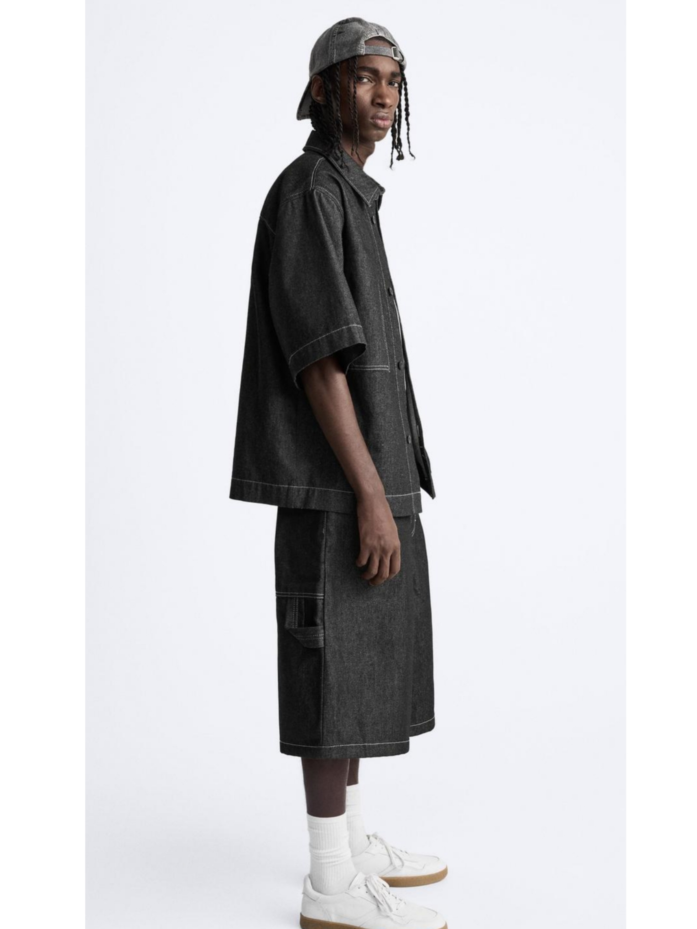 Zara Carpenter Pocket Bermuda Pants Black, Zara Carpenter Pocket Denim Bermuda Pants Blue 착용 스타일