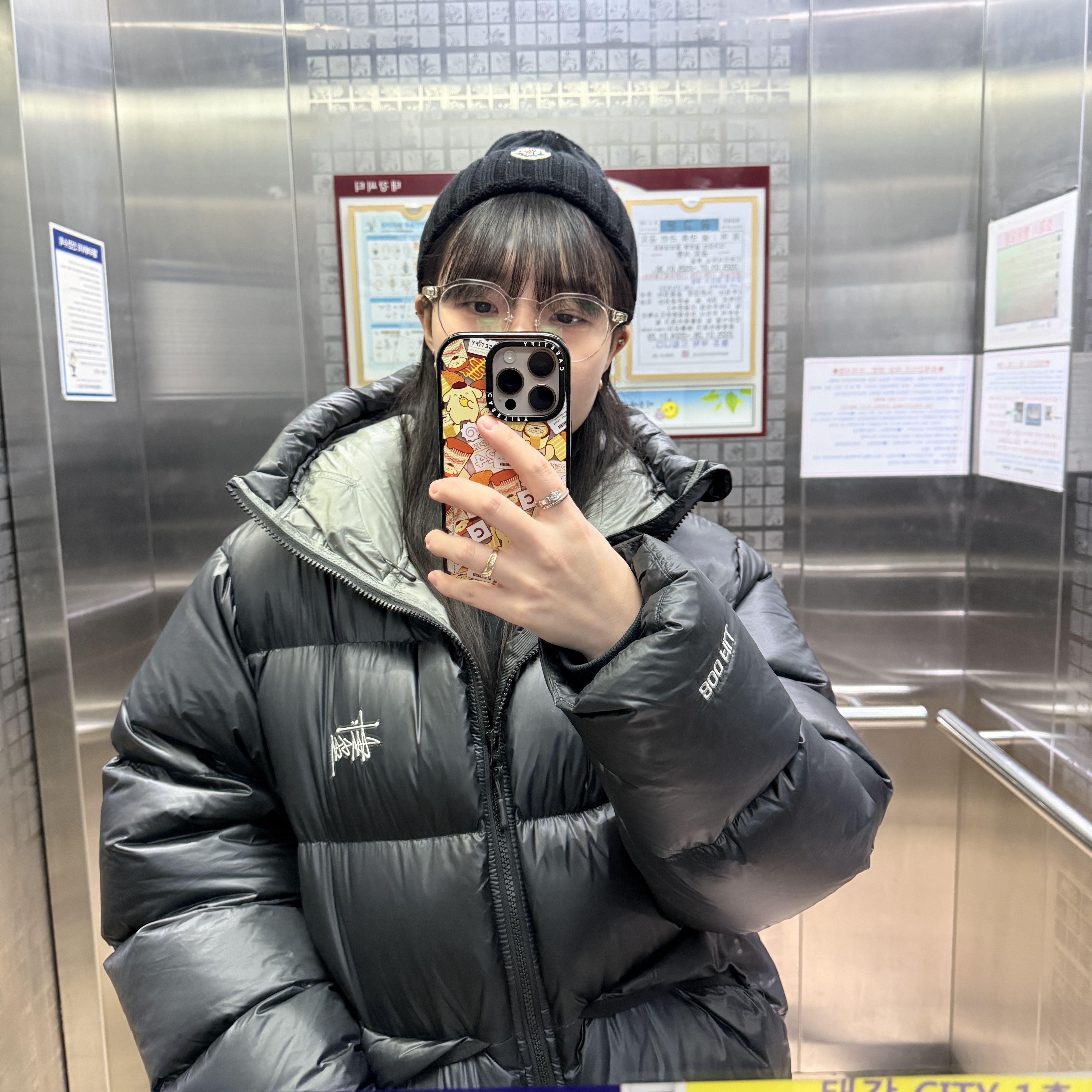 Stussy Down Parka Micro Ripstop Phantom Black, Moncler Wool Beanie Black - 24FW 착용 스타일