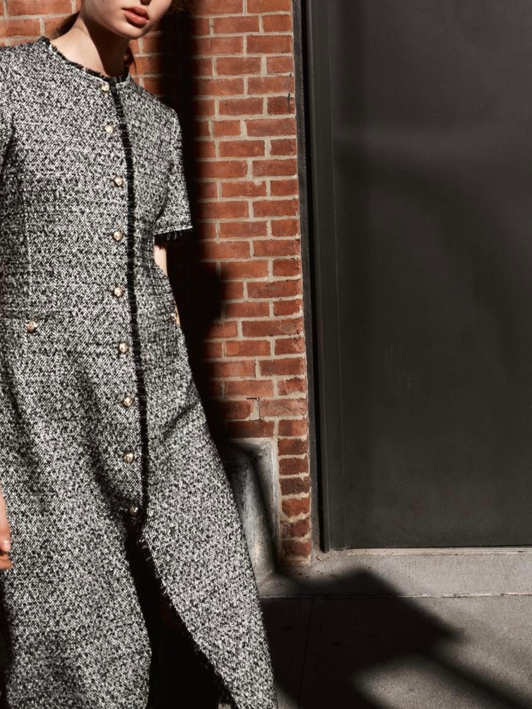 (W) Zara ZW Collection Structure Midi Dress Grey Natural 착용 스타일