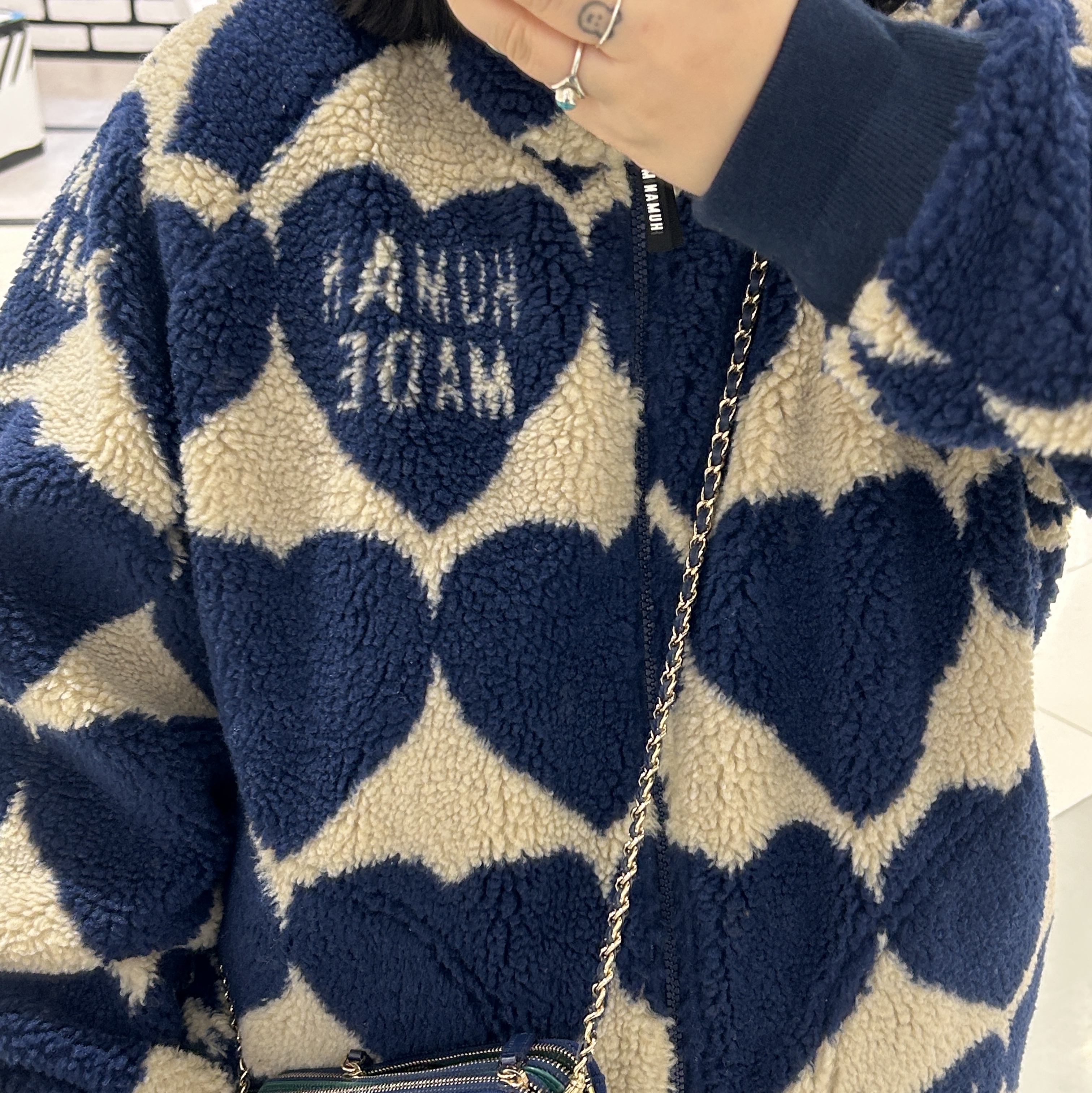 Human Made Heart Fleece Jacket Blue 착용 스타일 - 2
