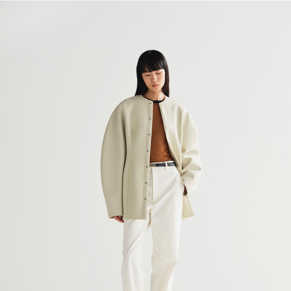 (W) Auralee Sponge Wool Twill Half Coat Top Navy - 25SS 착용 스타일 - 3