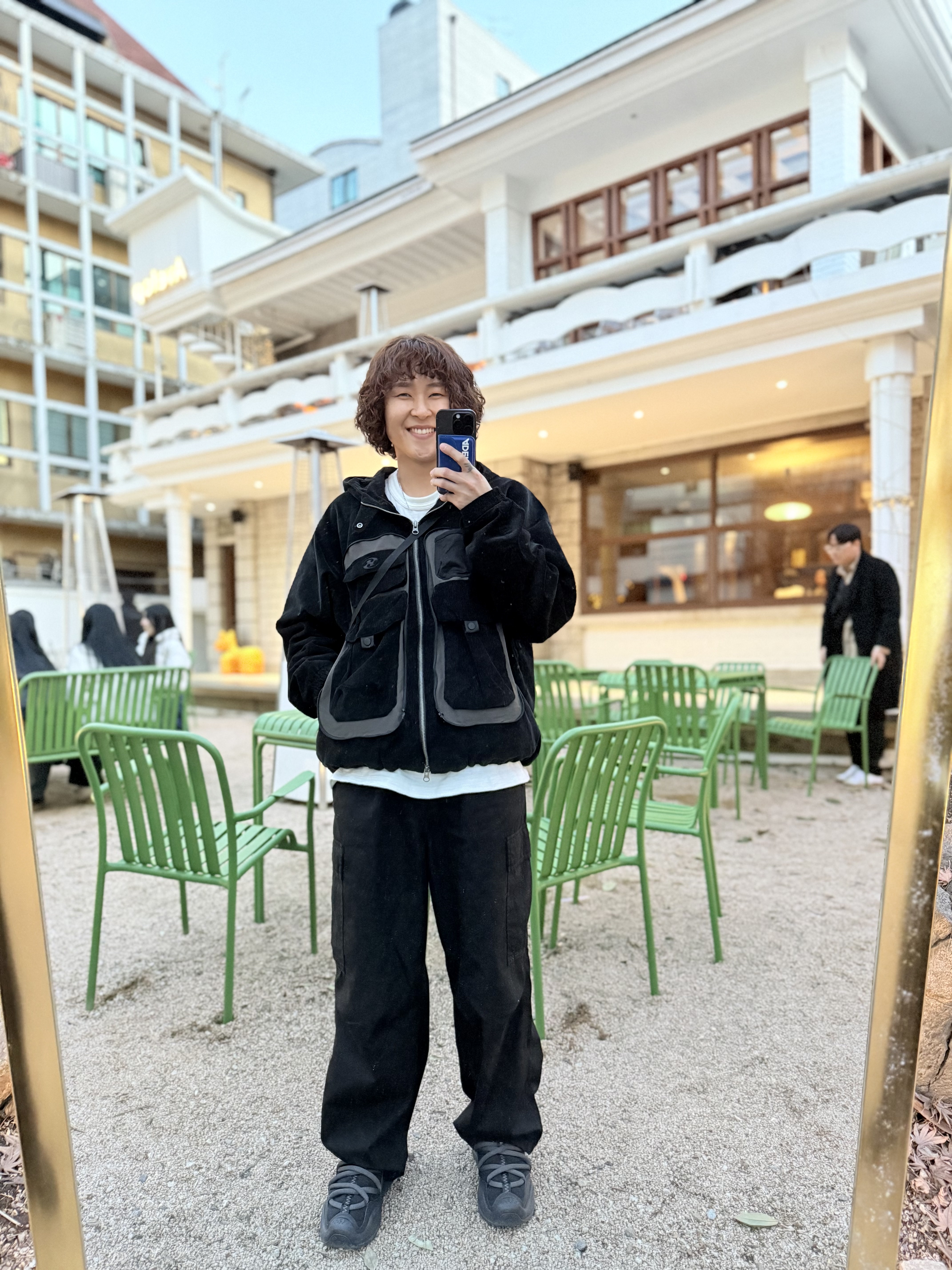 Sansan Gear Corduroy Jacket Black  - 23FW, Hoka Ora Primo Black 착용 스타일 - 2