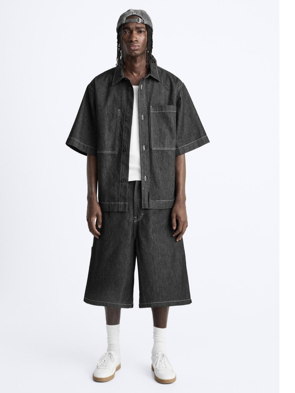 Zara Carpenter Pocket Bermuda Pants Black, Zara Stitch Denim Bermuda Pants Blue 착용 스타일