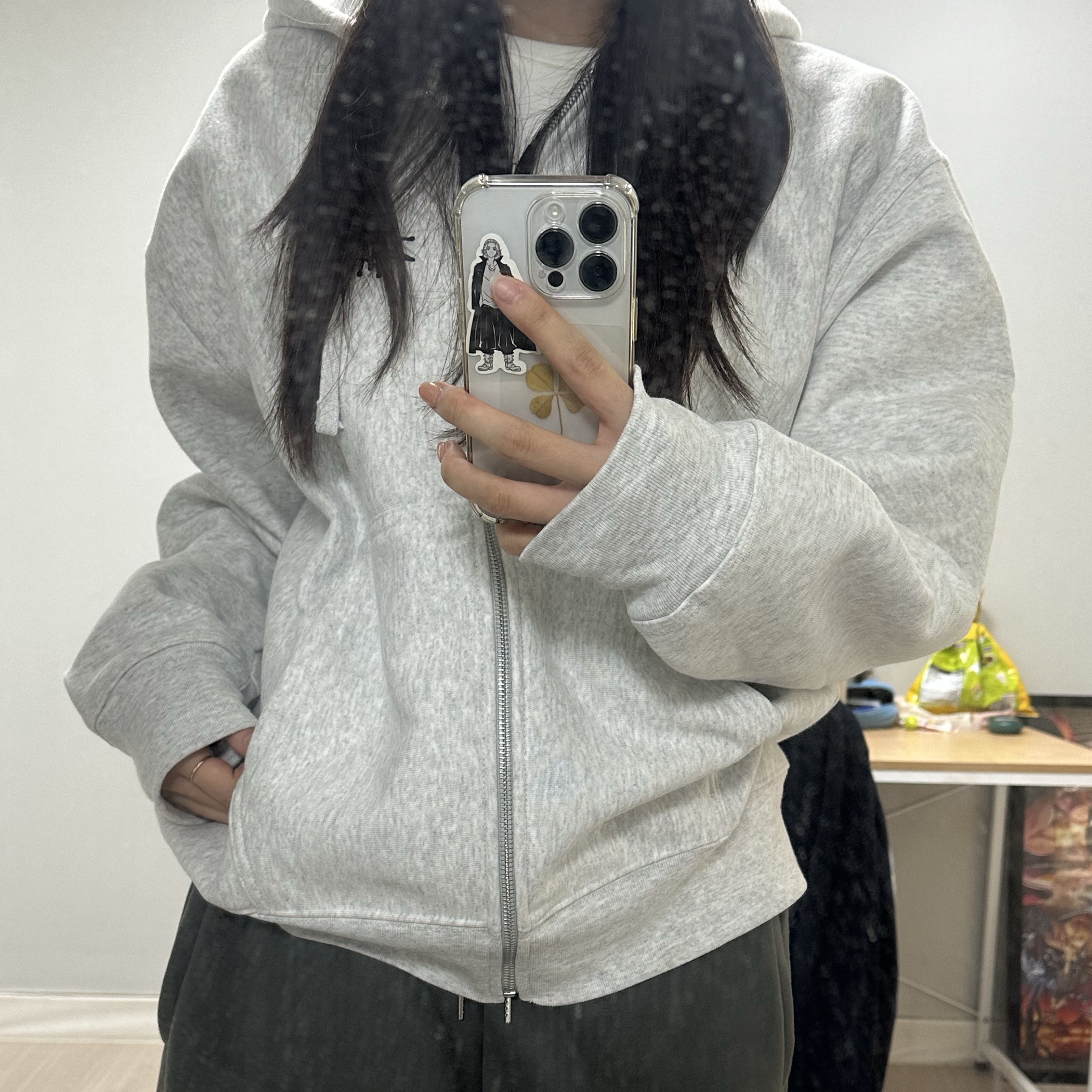Stussy Basic Stussy Zip Hoodie Ash Heather 착용 스타일