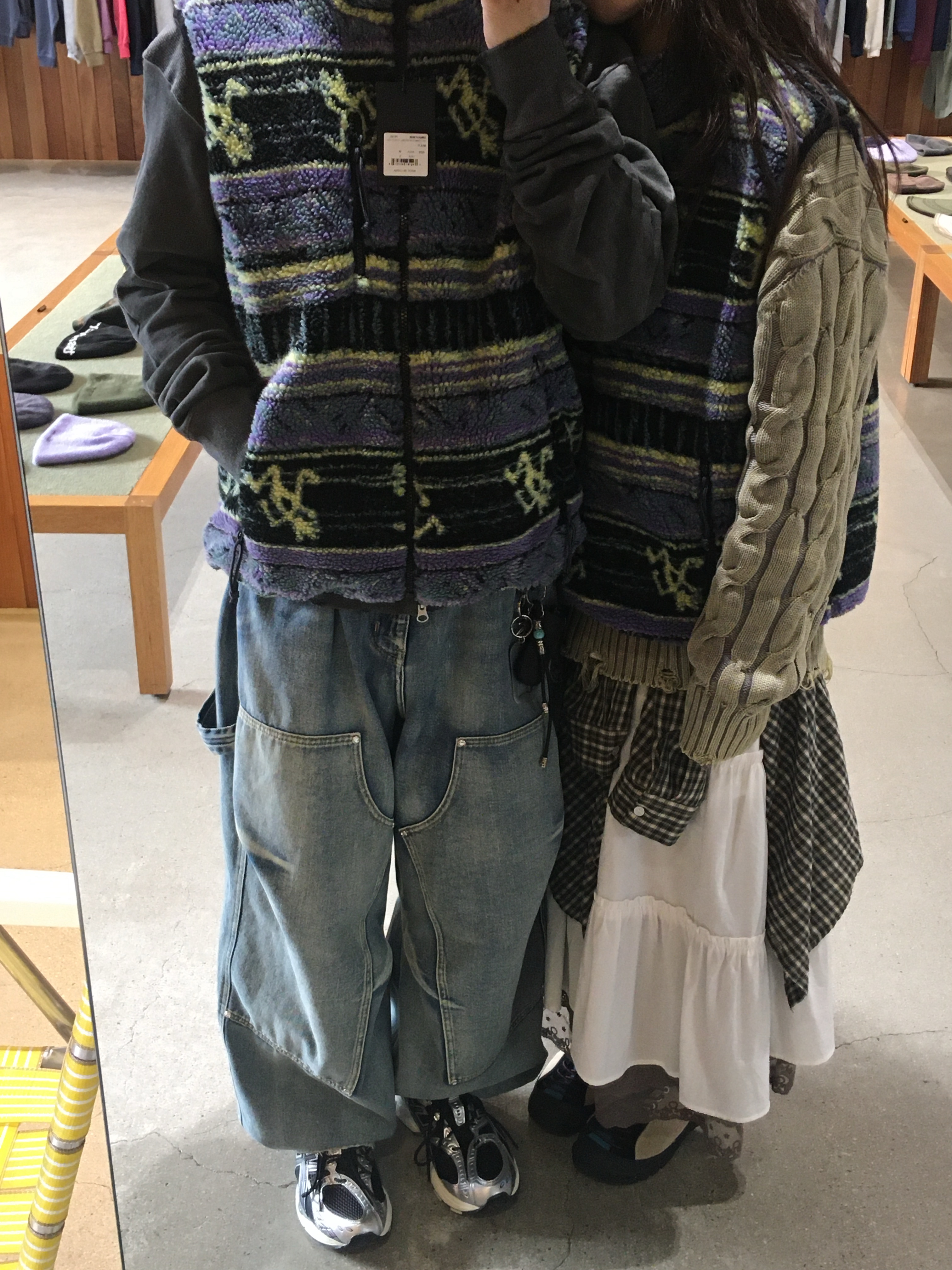 Thisisneverthat x Gramicci Reversible Fleece Vest Multi, Asics Gel-Nimbus 10.1 Black Midnight 착용 스타일 - 1
