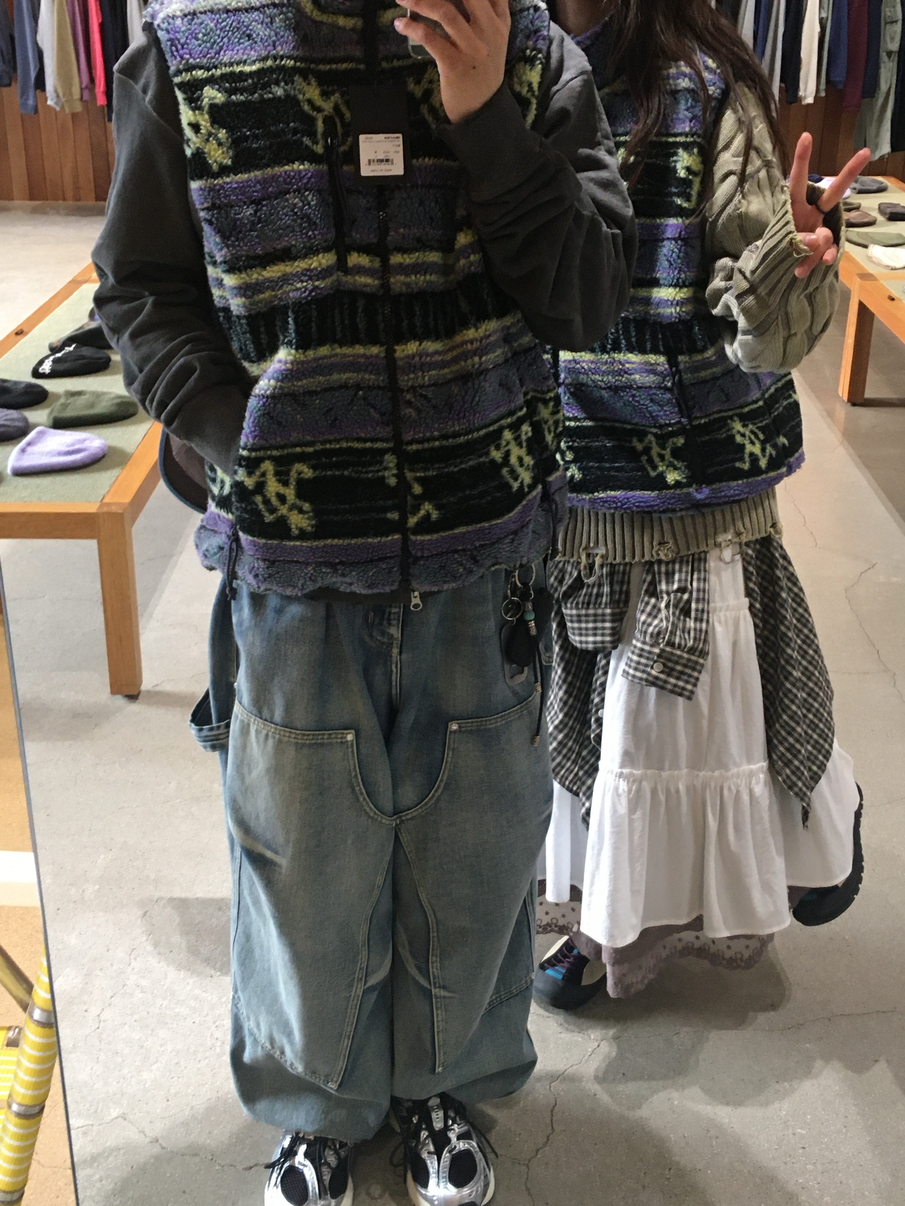 Thisisneverthat x Gramicci Reversible Fleece Vest Multi, Asics Gel-Nimbus 10.1 Black Midnight 착용 스타일 - 2