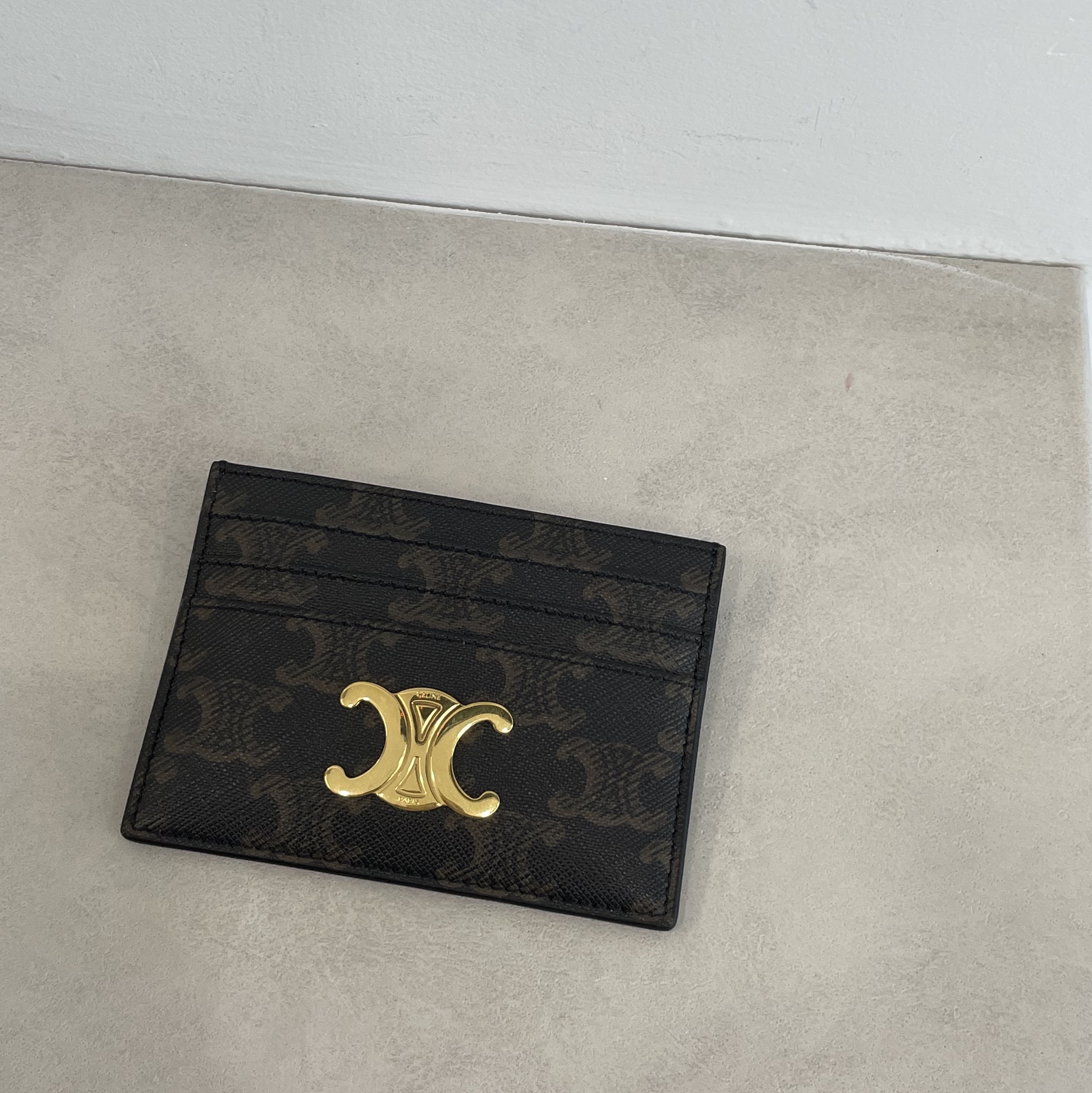Celine Triomphe Card Holder in Triomphe Canvas Tan 착용 스타일