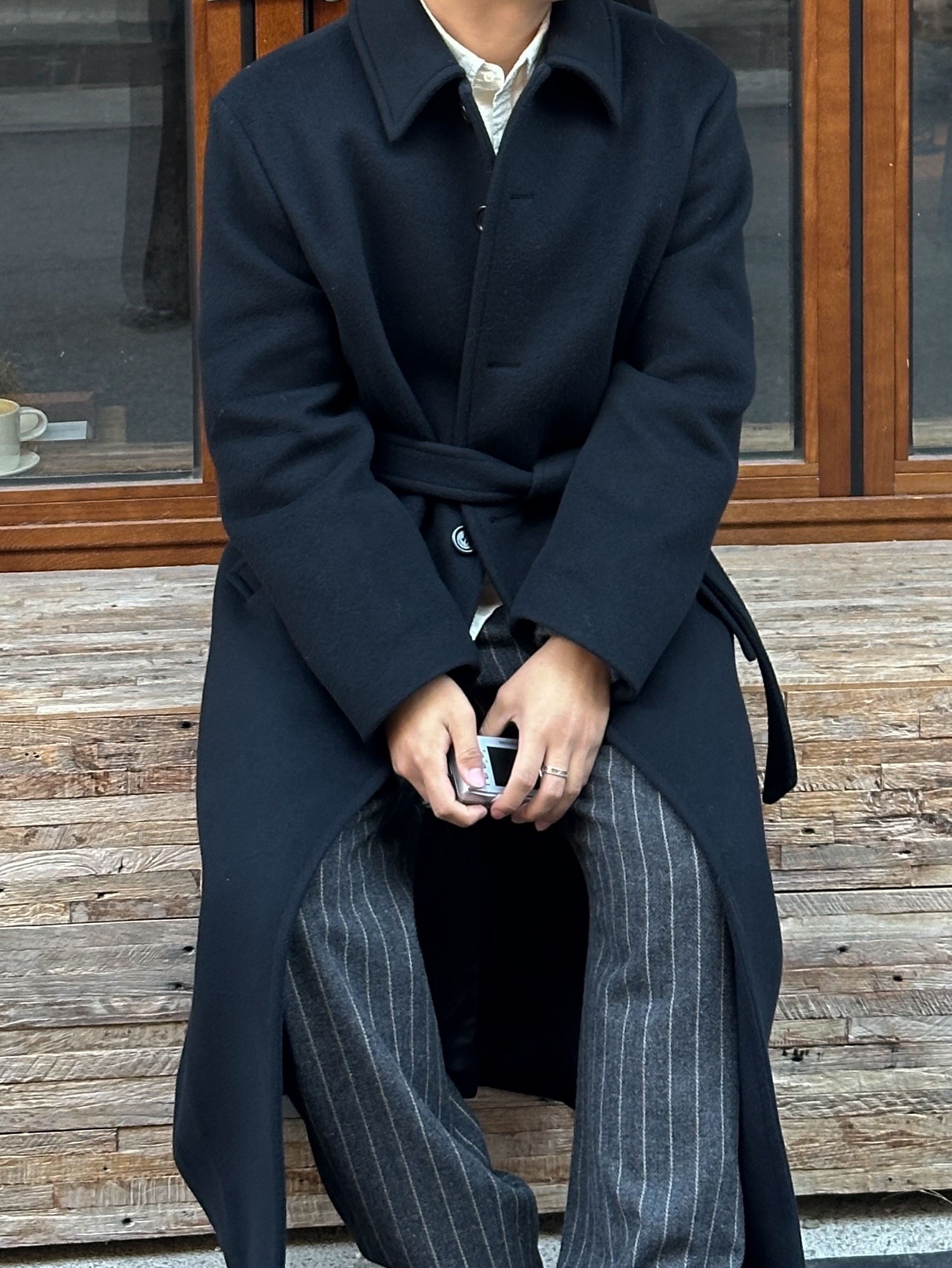 Amomento Mens Single Breasted Long Coat Black - 24FW, The Museum Visitor Corduroy Ball Cap Brown 착용 스타일 - 10