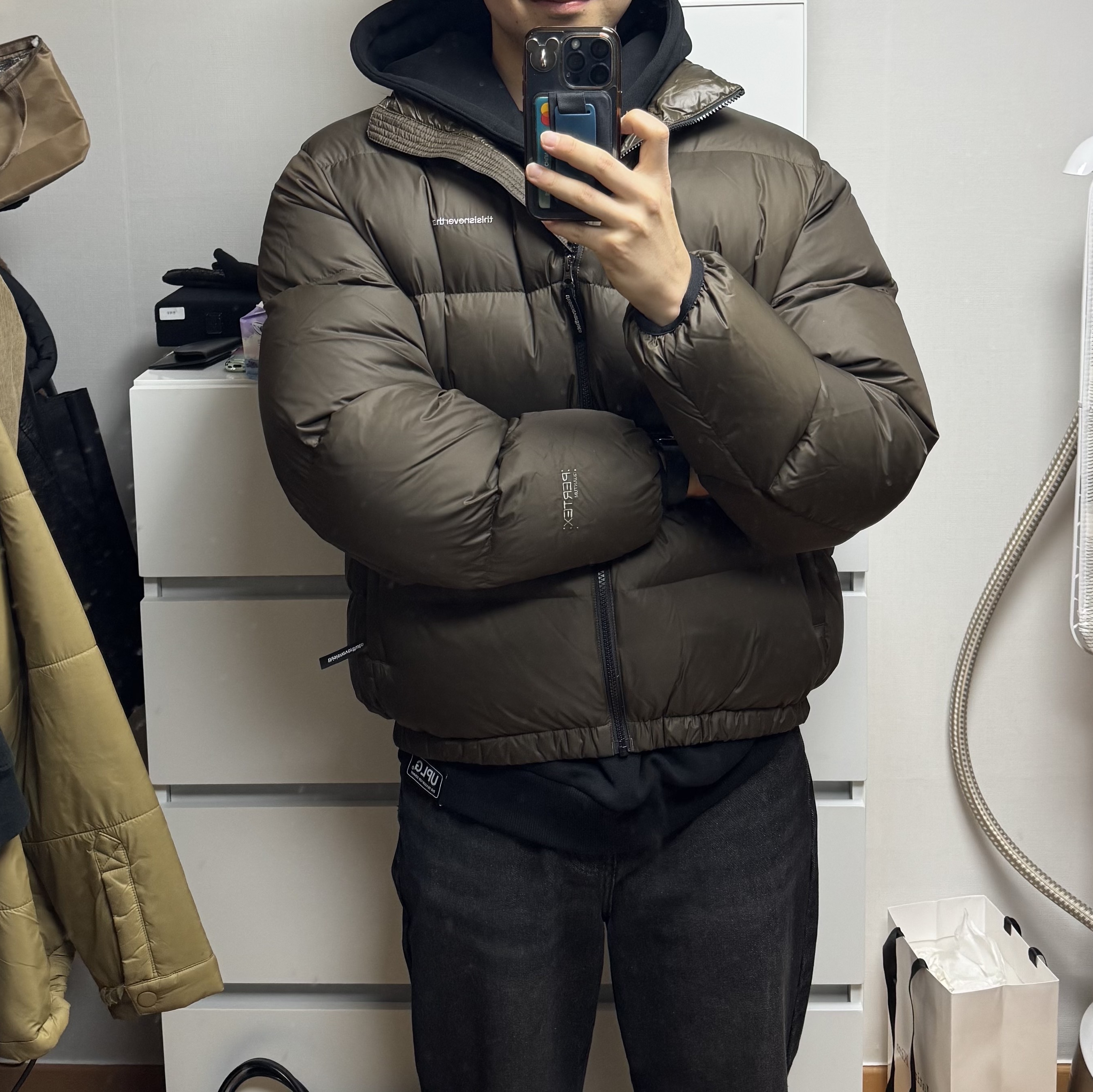 Thisisneverthat Pertex Down Jacket Brown 착용 스타일