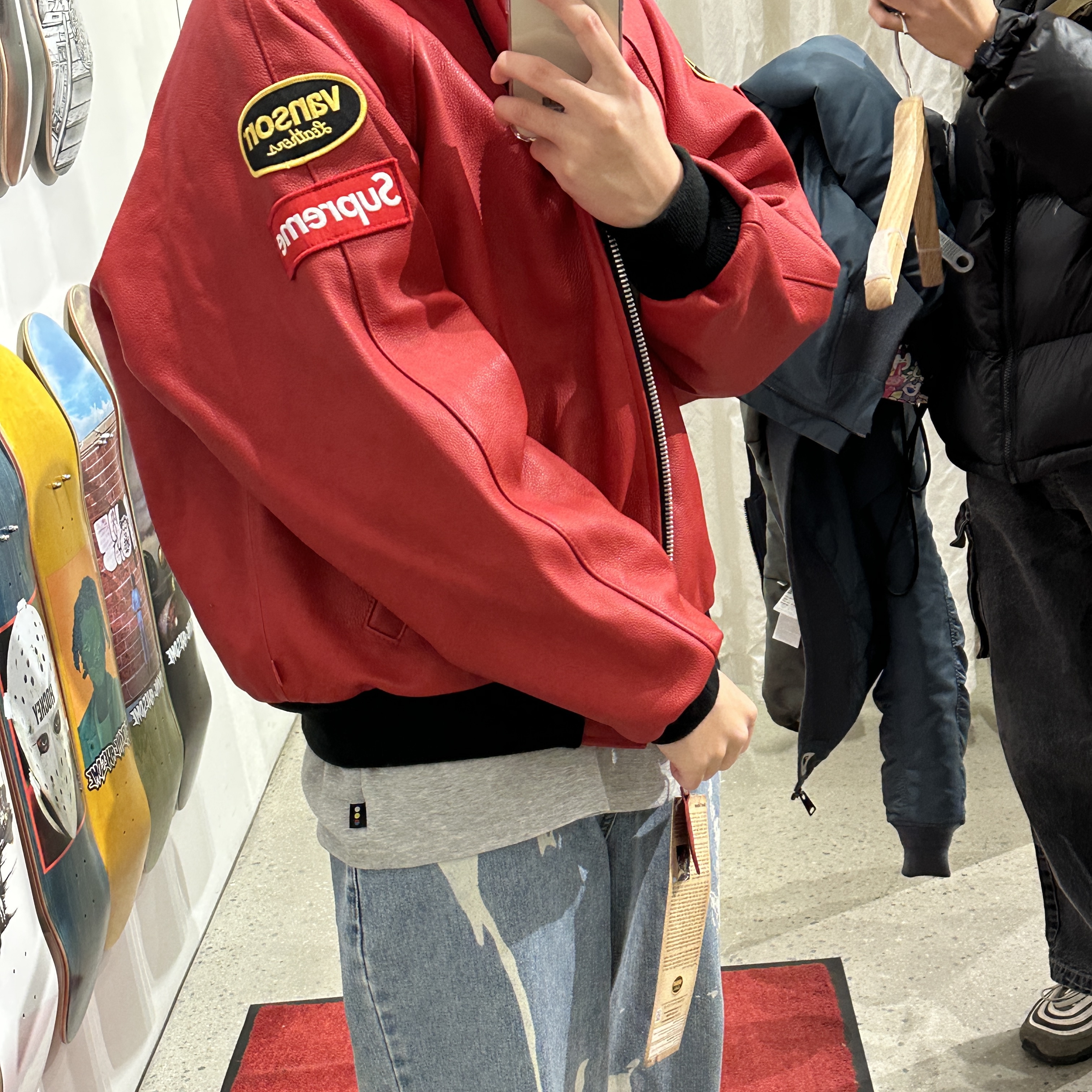 Supreme x Vanson Leathers Hooded Work Jacket Red - 24FW 착용 스타일 - 2