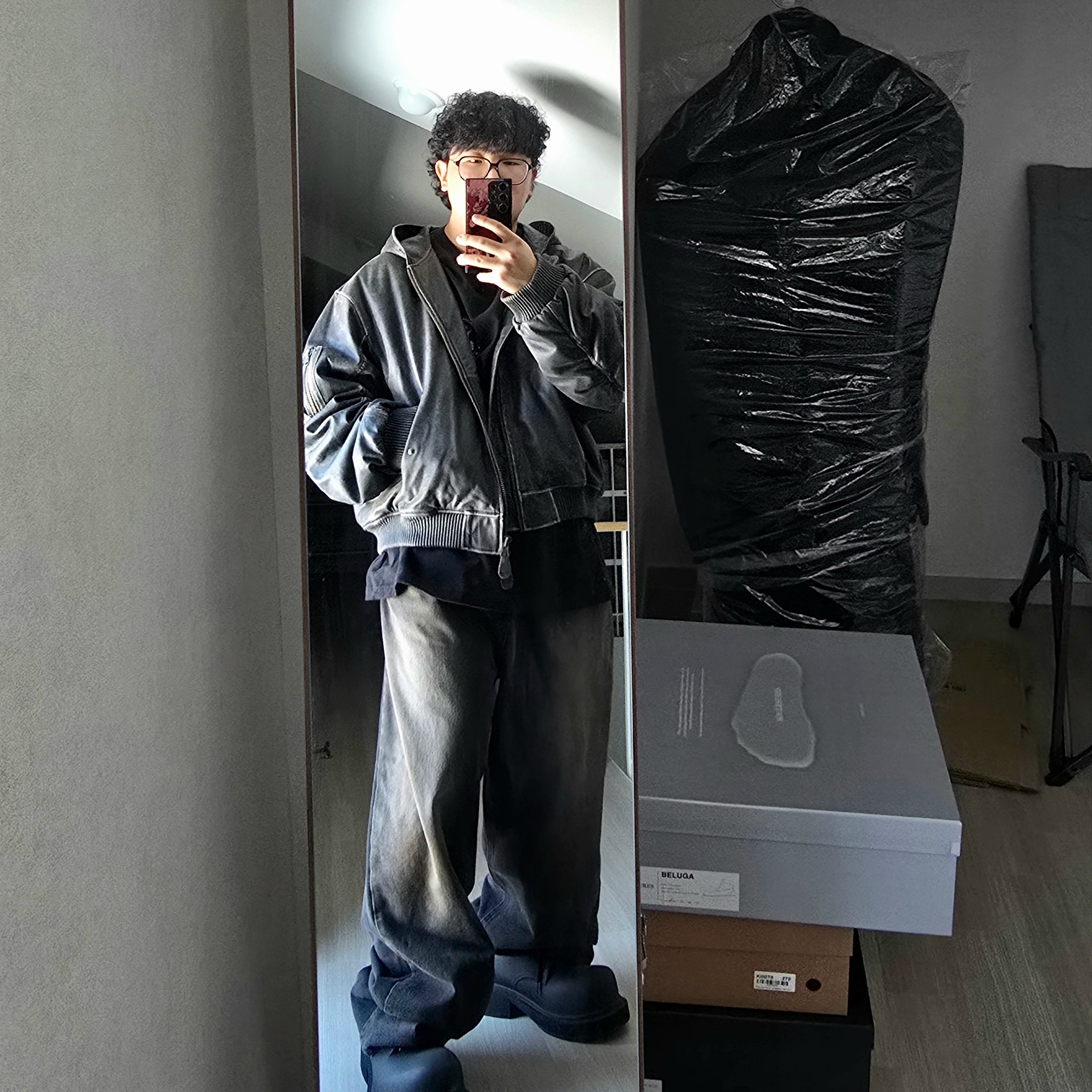 Civision by CSC Double Faced Pants Washed Black, Undermycar Gubalok Vintage Washed All Leather Hood Bomber Dark Earth - 23FW 착용 스타일 - 1