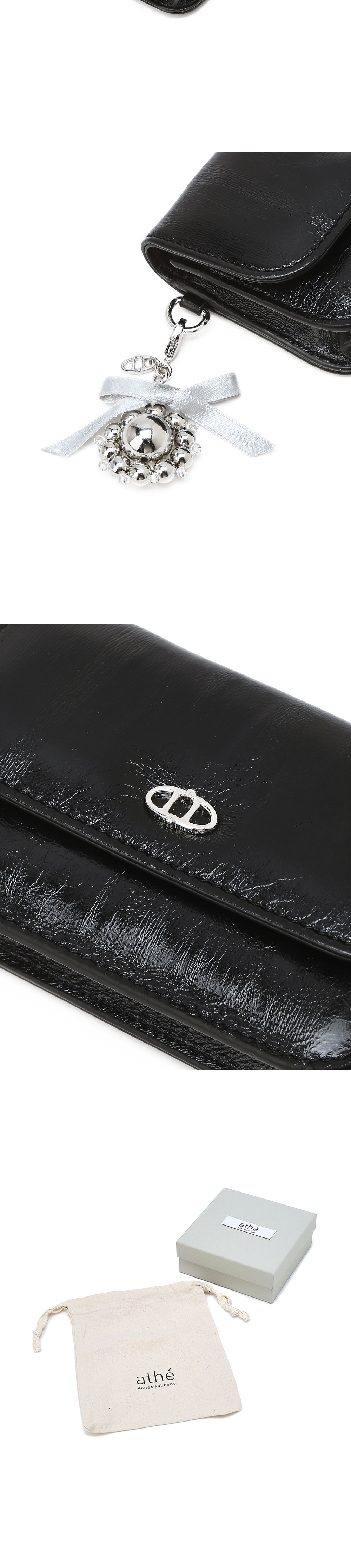 折りたたみ財布 [ATHE VANESSABRUNO] BLACK PETIT DOUBLE A CARD WALLET BK 아떼바네사브루노 램스킨 쁘띠 더블에이 카드지갑 블랙 | Athe