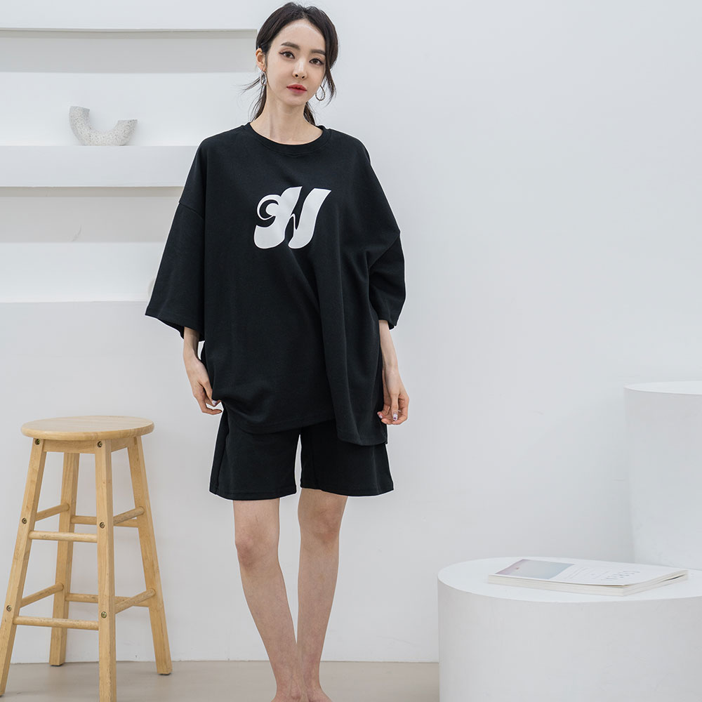 [3% 적립] (W) 에이원 빅사이즈 순면 홈웨어 반팔 반바지 세트 블랙([3% 적립] (W) Aone Cotton Plus Size Short Sleeve Pajama Set Black) - 3