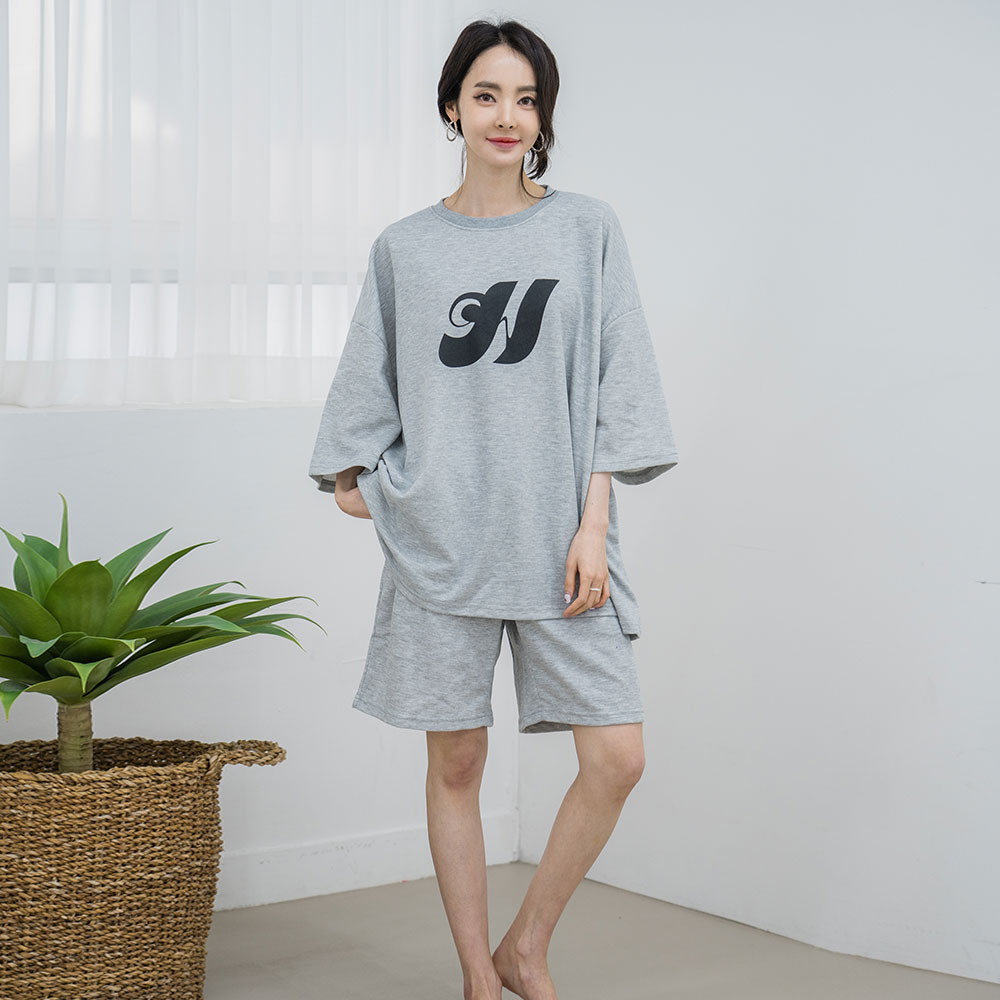 [3% 적립] (W) 에이원 빅사이즈 순면 홈웨어 반팔 반바지 세트 그레이([3% 적립] (W) Aone Cotton Plus Size Short Sleeve Pajama Set Gray) - 3