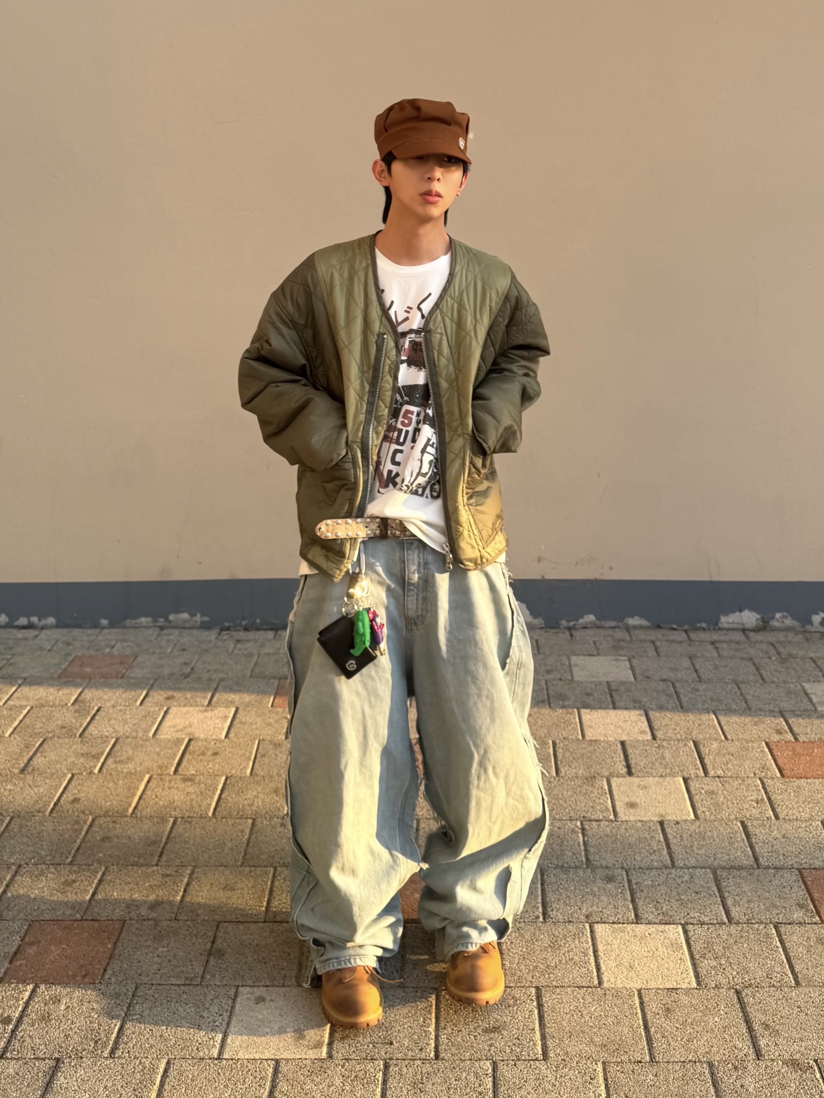 Human Made Duck Work Cap Brown, Stussy 8 Ball Studded Belt Raw Cowhide Hair 착용 스타일 - 1