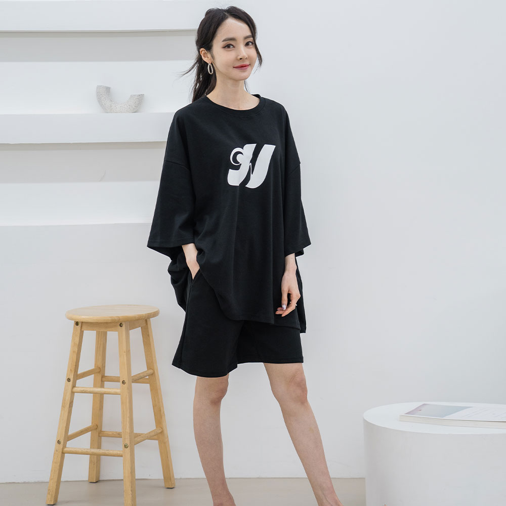 [3% 적립] (W) 에이원 빅사이즈 순면 홈웨어 반팔 반바지 세트 블랙([3% 적립] (W) Aone Cotton Plus Size Short Sleeve Pajama Set Black) - 2