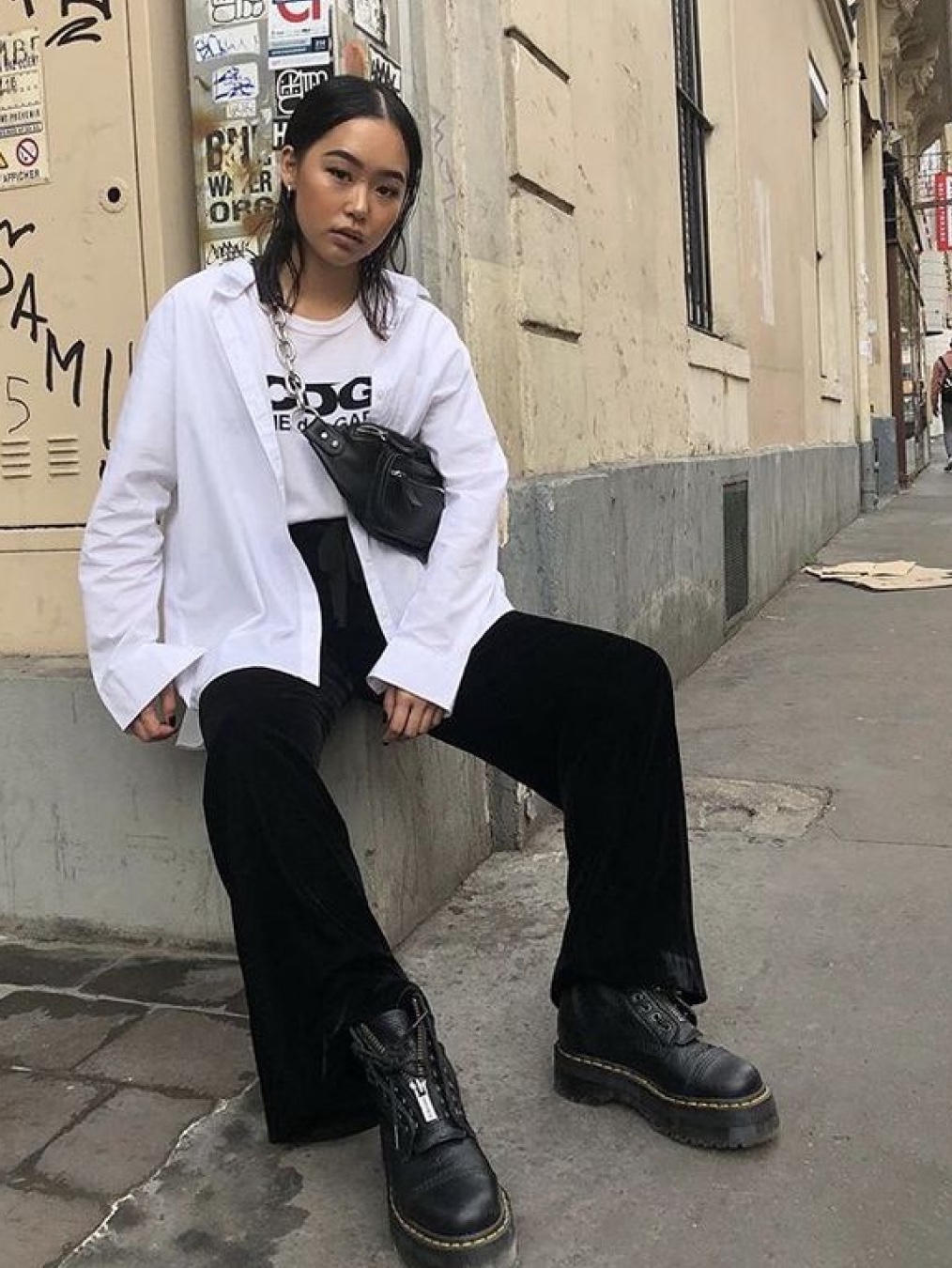 (W) Dr. Martens Sinclair Polished Smooth Leather Platform Boots Black, Dr. Martens Jadon Boots Black 착용 스타일 - 2
