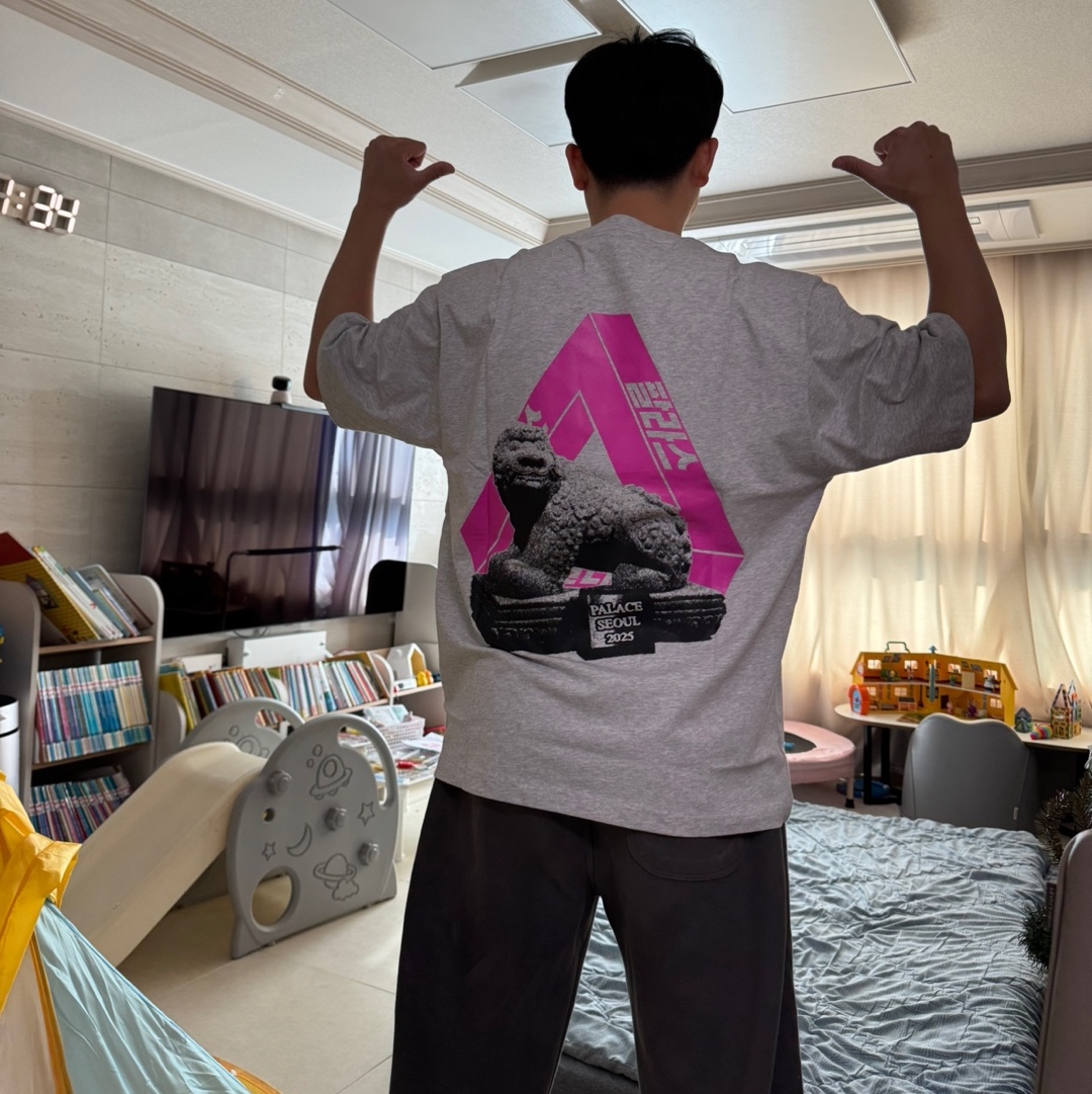 Palace Seoul 2 Seoul Tri-Ferg T-Shirt Grey Marl - 25SS, Undermycar Mu.03 Anti Fxxking Logo Play Oversized Sweat Jogger Olive 착용 스타일 - 3