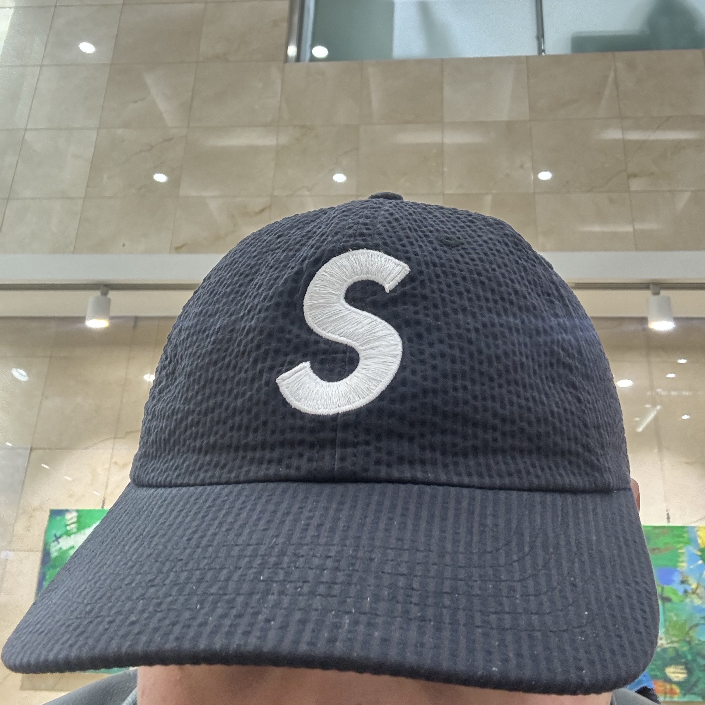Supreme Seersucker S Logo 6-Panel Black - 24SS 착용 스타일